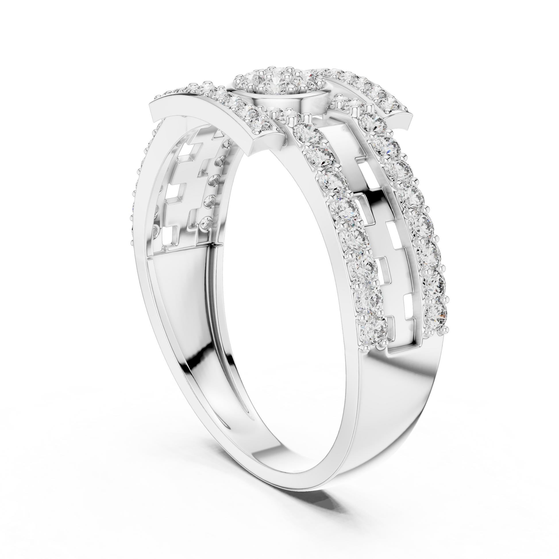 Men's Architectural Geometric Cluster Round Pavé Diamond Ring in Sterling Silver