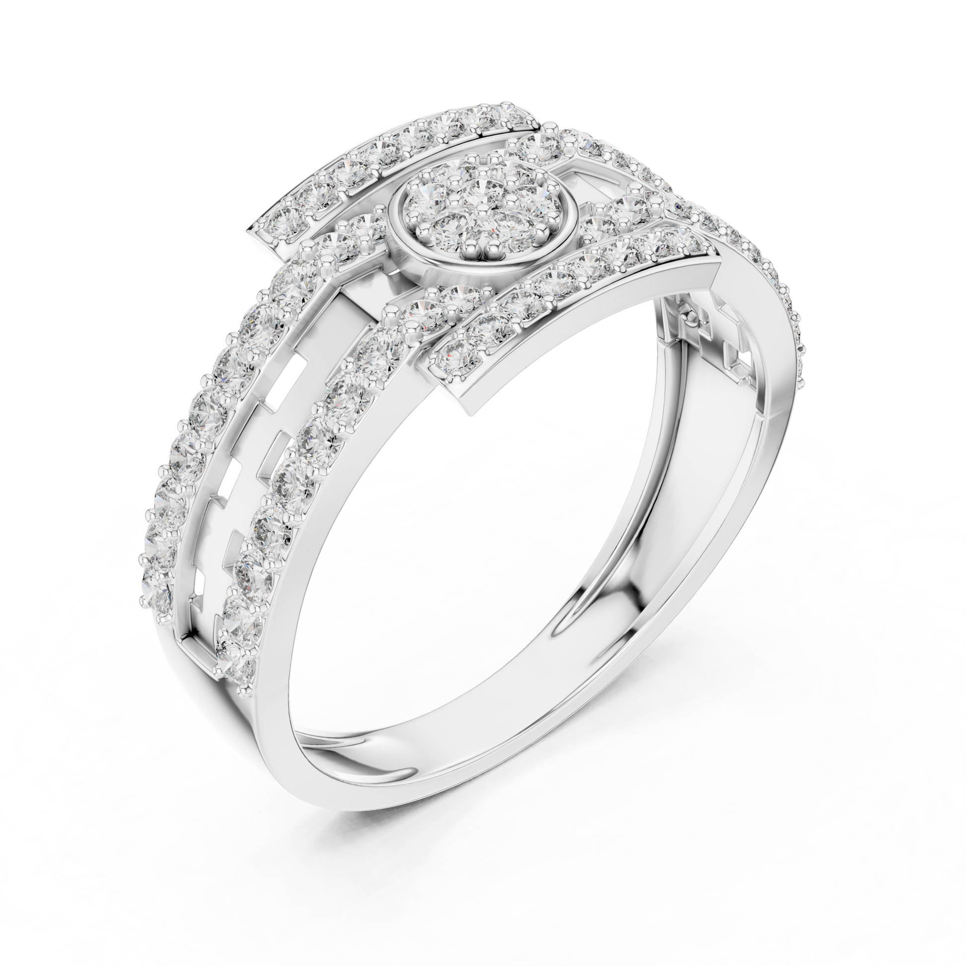 Men's Architectural Geometric Cluster Round Pavé Diamond Ring in Sterling Silver