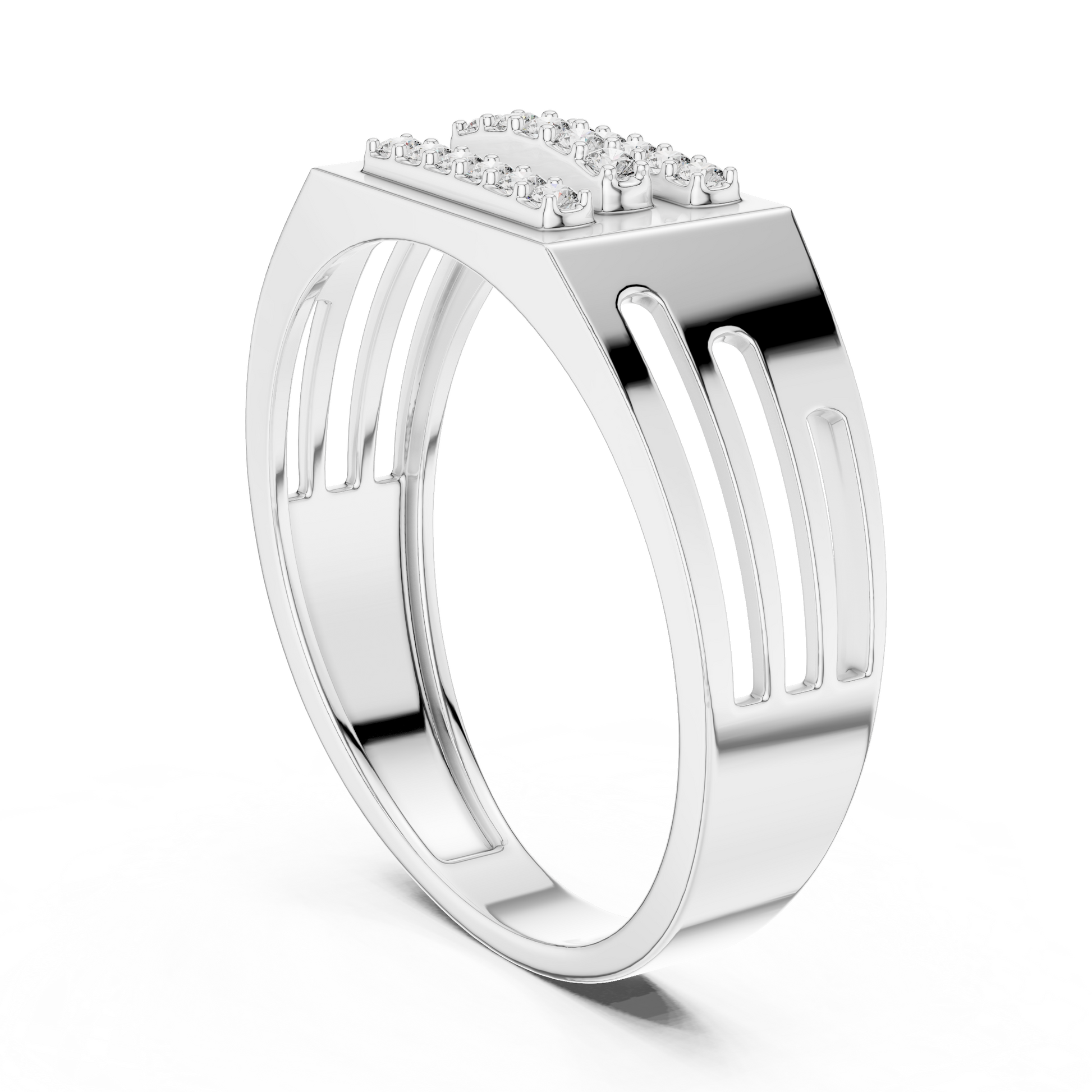 Sterling Silver Men's Round Diamond Wide Band Aesthetic Statement Ring