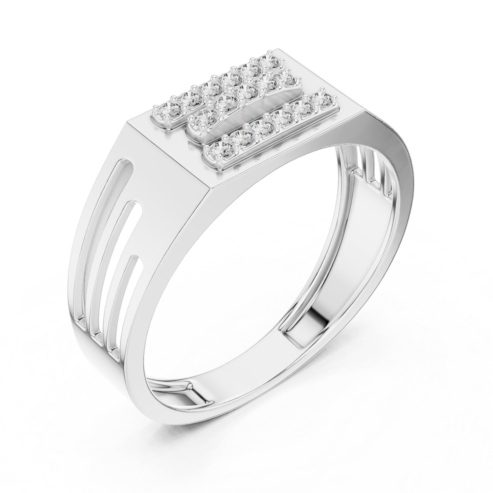 Sterling Silver Men's Round Diamond Wide Band Aesthetic Statement Ring