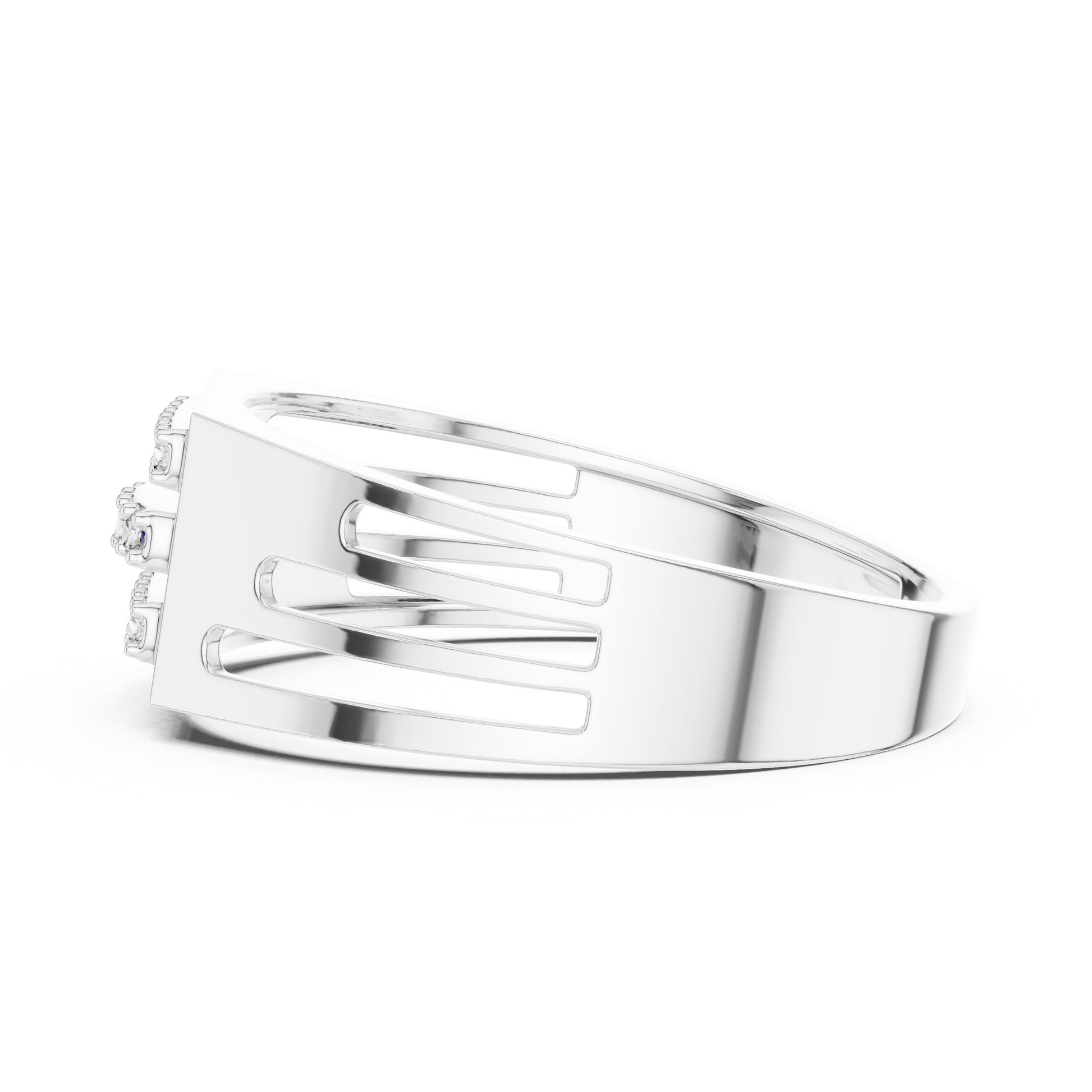 Sterling Silver Men's Round Diamond Wide Band Aesthetic Statement Ring
