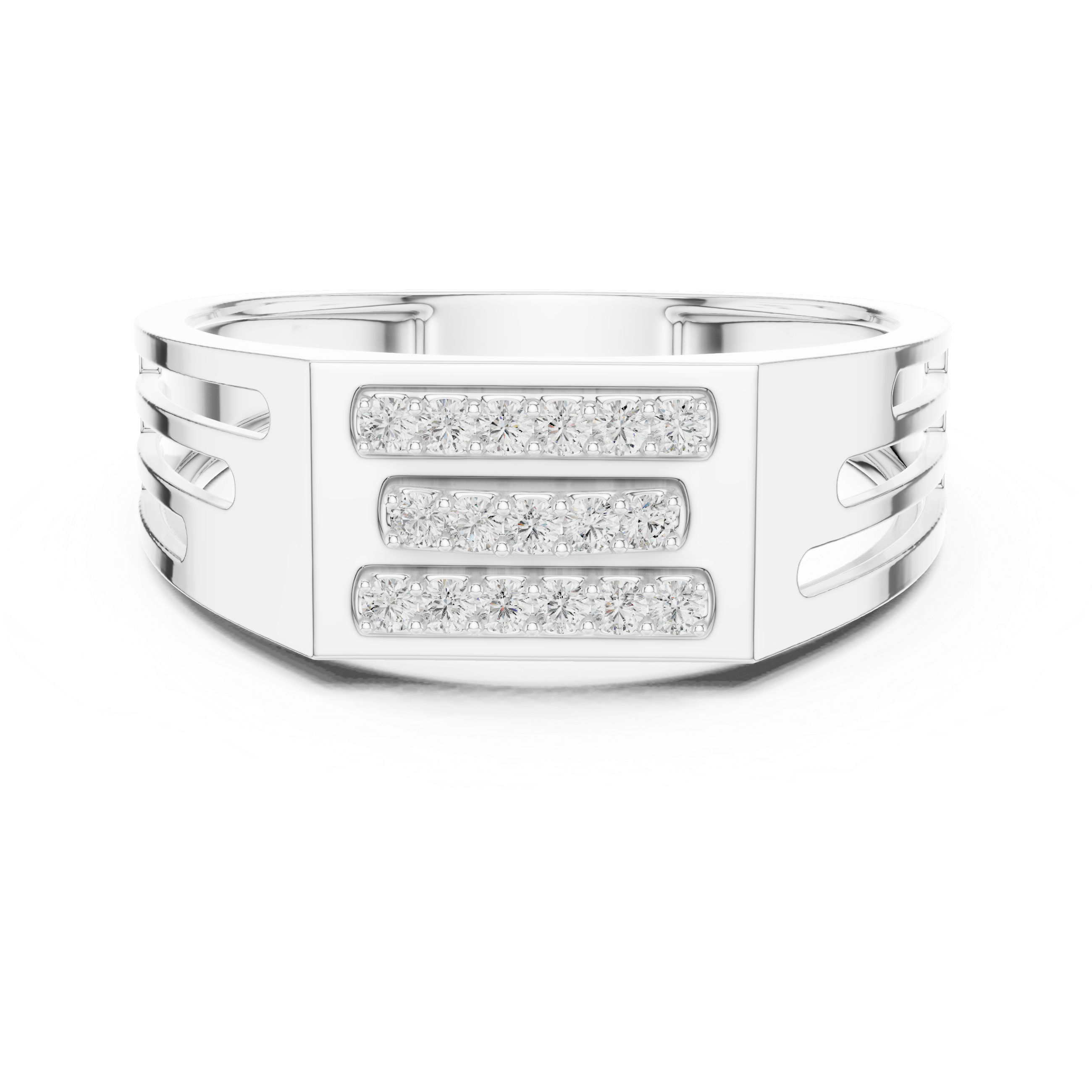 Sterling Silver Men's Round Diamond Wide Band Aesthetic Statement Ring