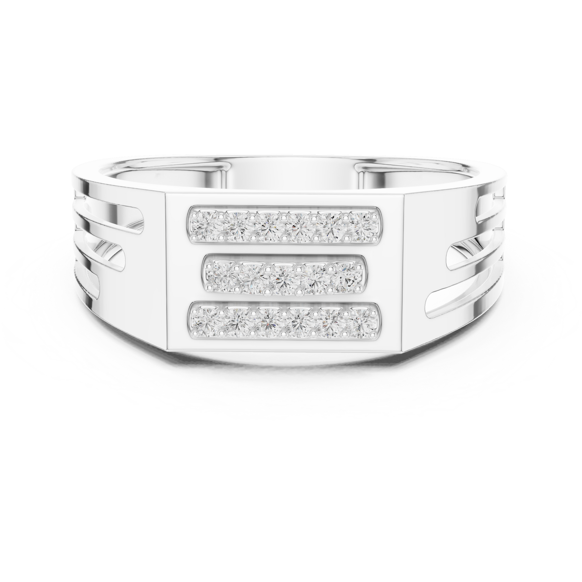 Sterling Silver Men's Round Diamond Wide Band Aesthetic Statement Ring