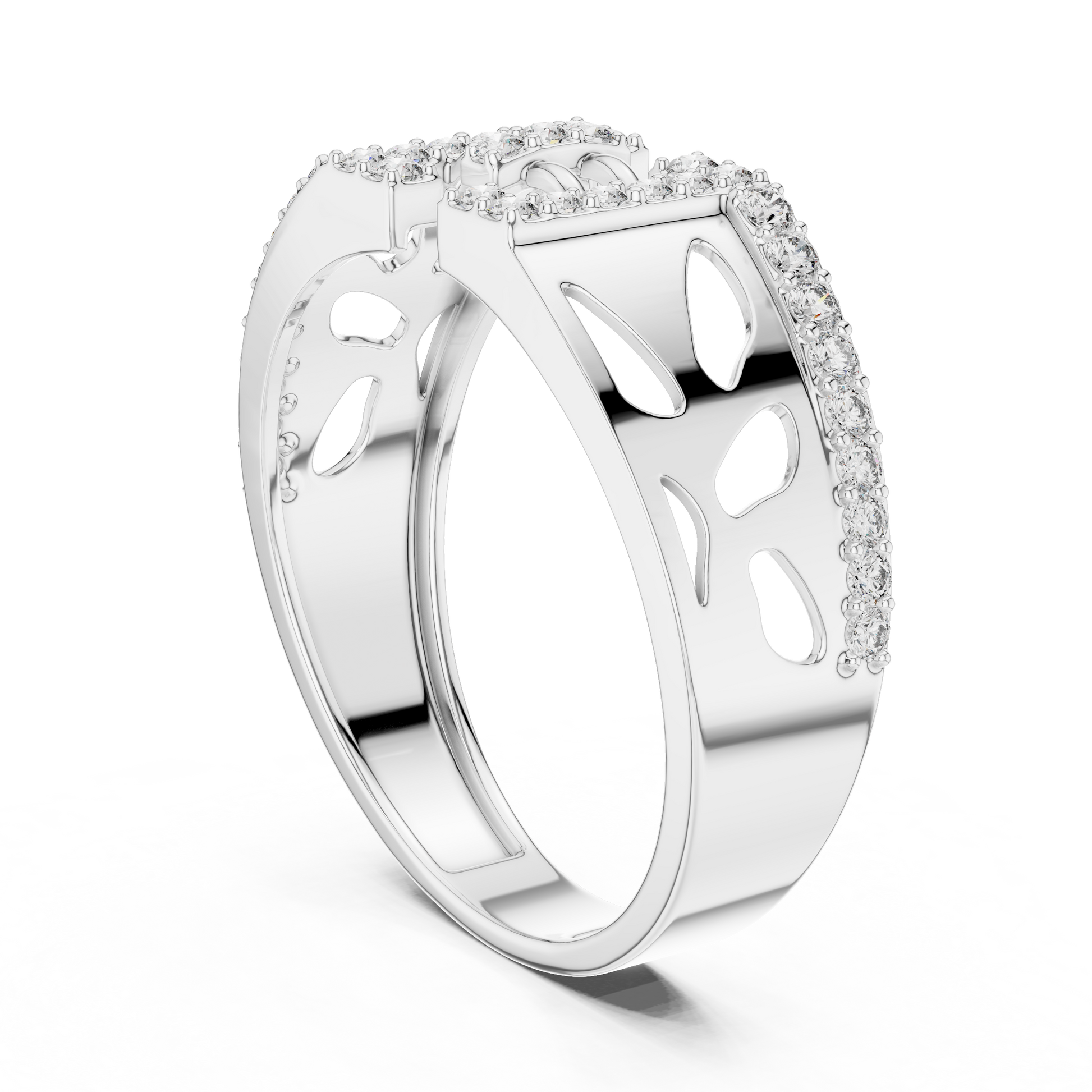Dazzling Pavé Set Round Diamond Sterling Silver Open Band Ring for Men