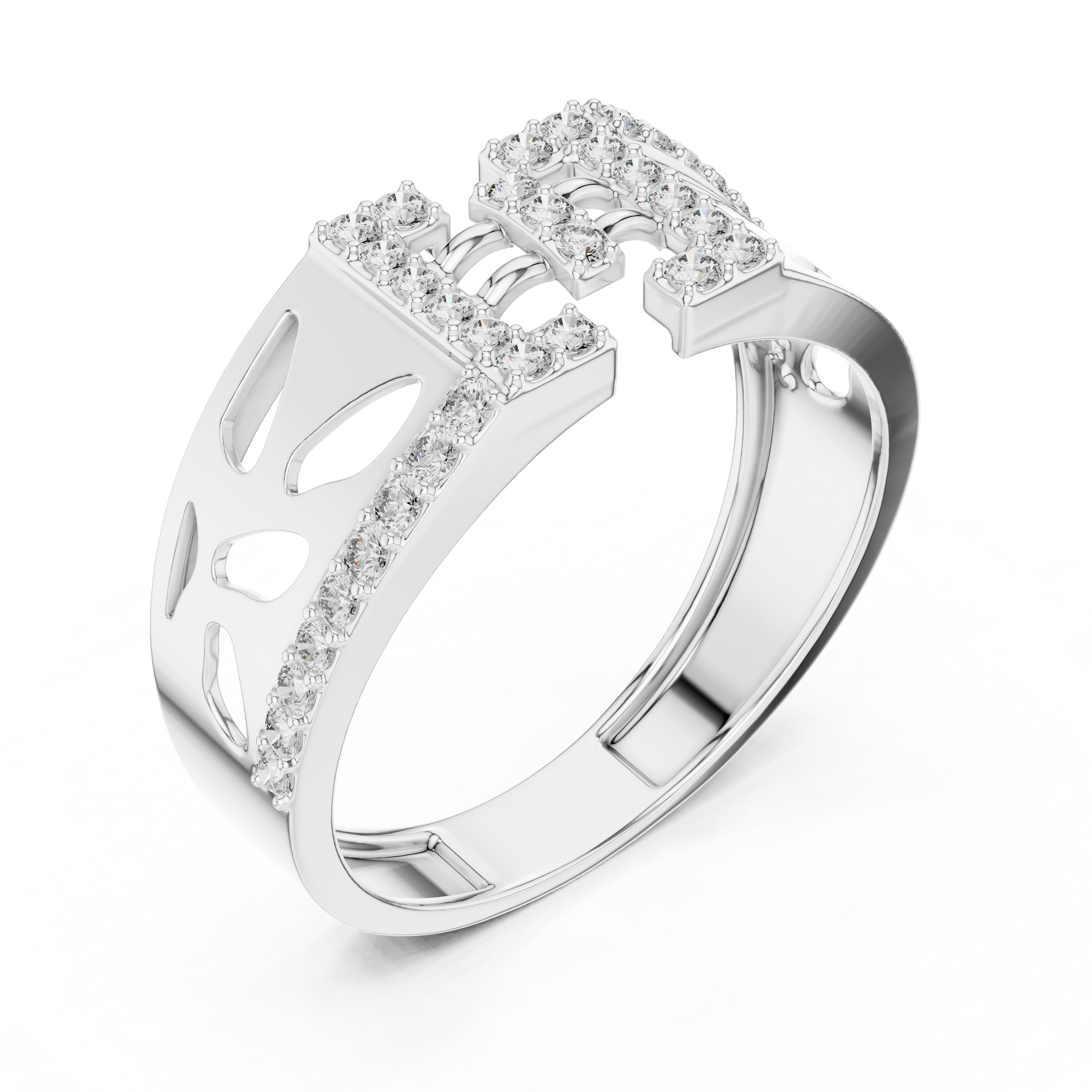 Dazzling Pavé Set Round Diamond Sterling Silver Open Band Ring for Men