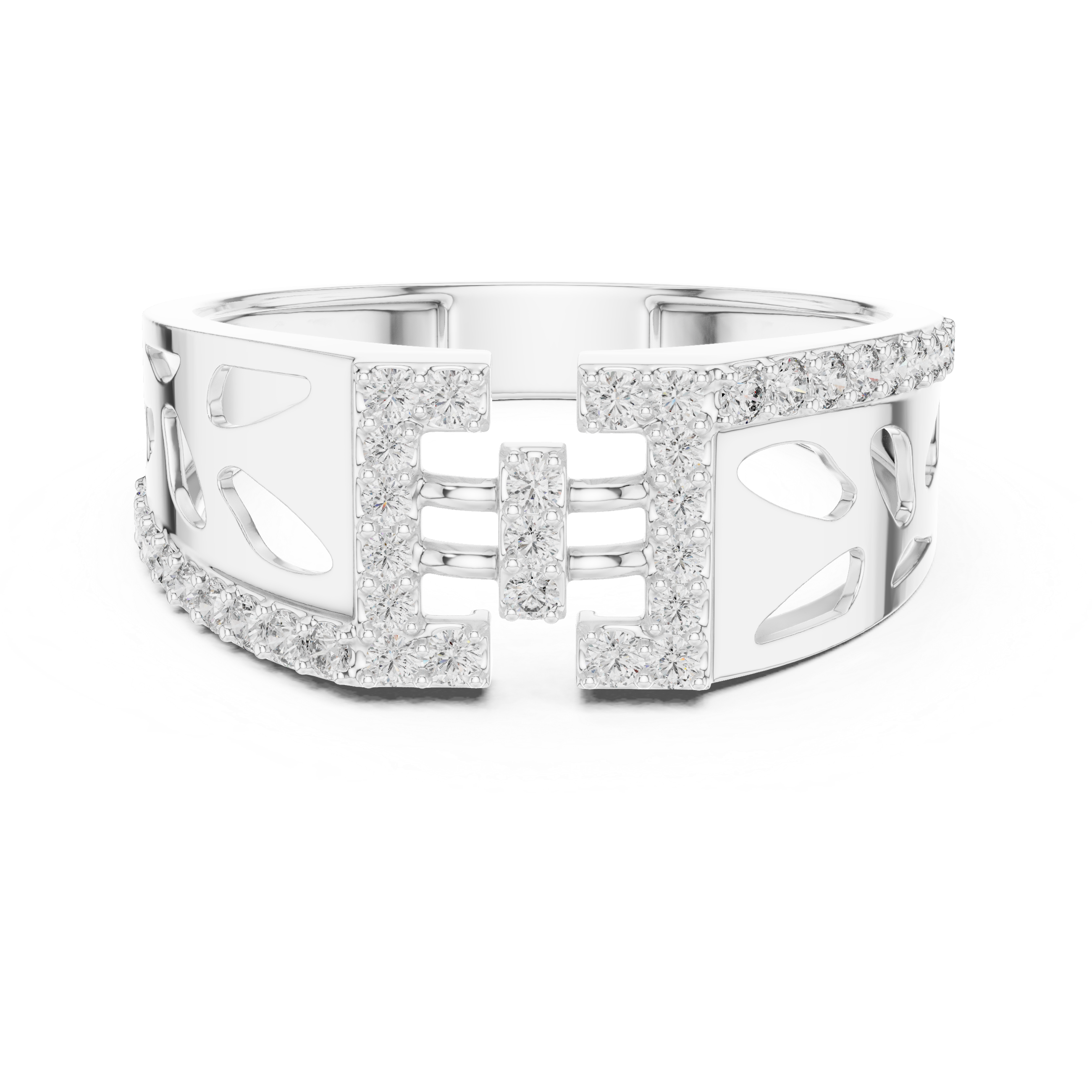 Dazzling Pavé Set Round Diamond Sterling Silver Open Band Ring for Men