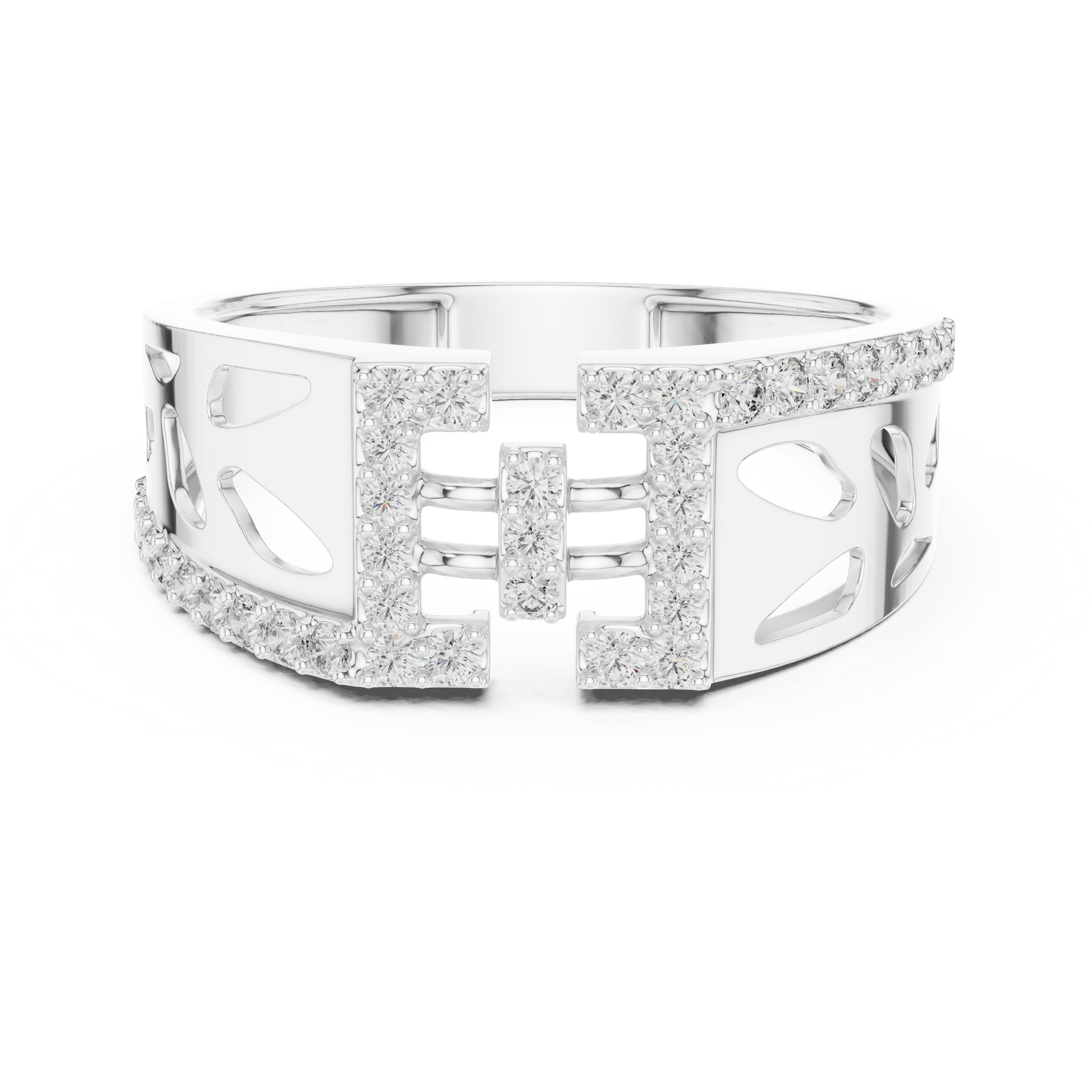 Dazzling Pavé Set Round Diamond Sterling Silver Open Band Ring for Men