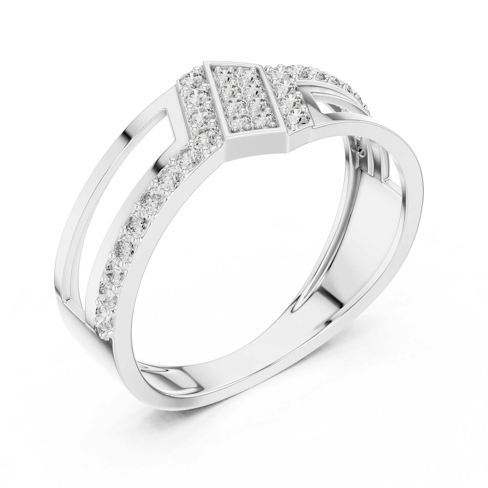 Men's Modern Geometric Architectural Split-Shank Diamond Statement Ring