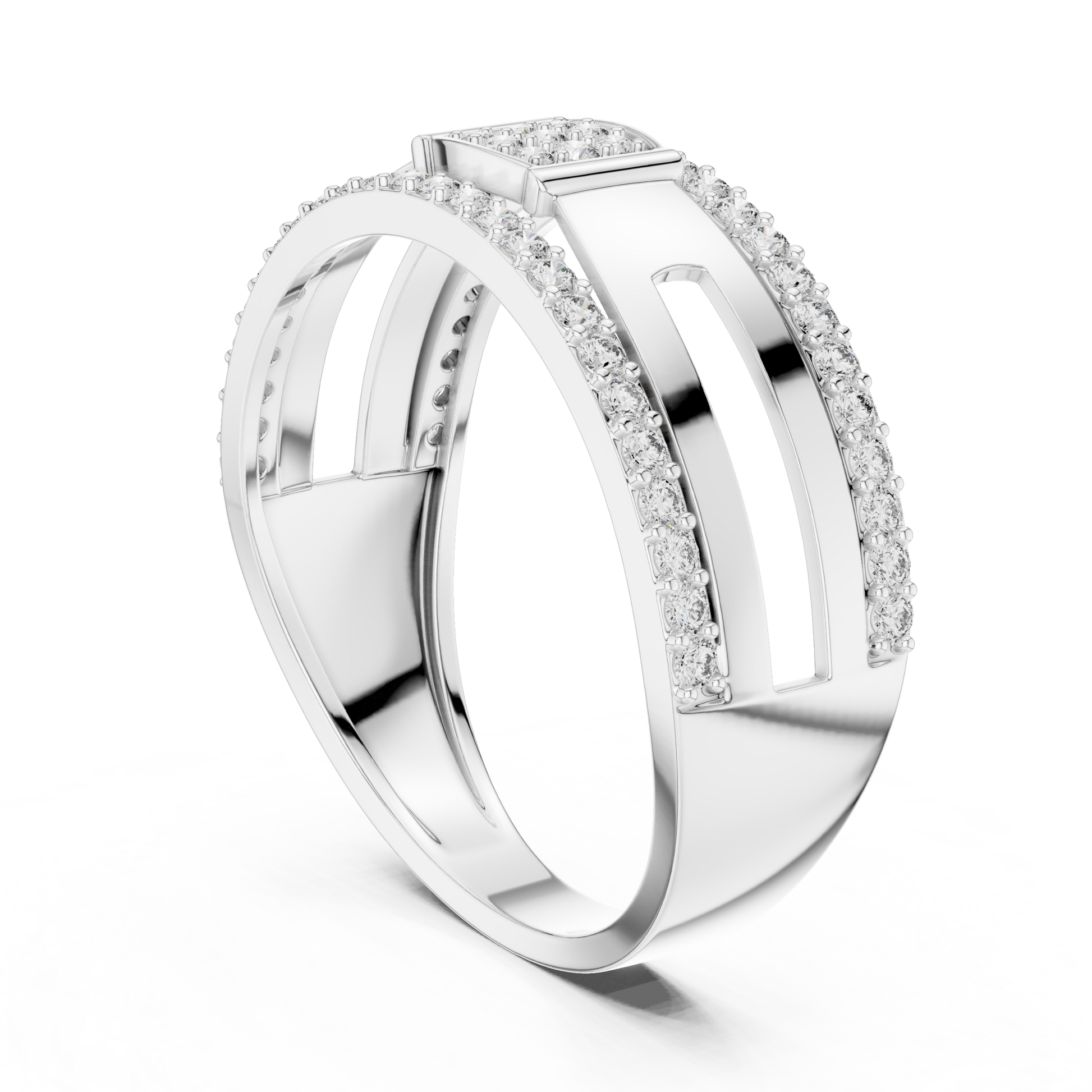 Men's Geometric Pavé Cluster Diamond Bold Wide Band in Sterling Silver