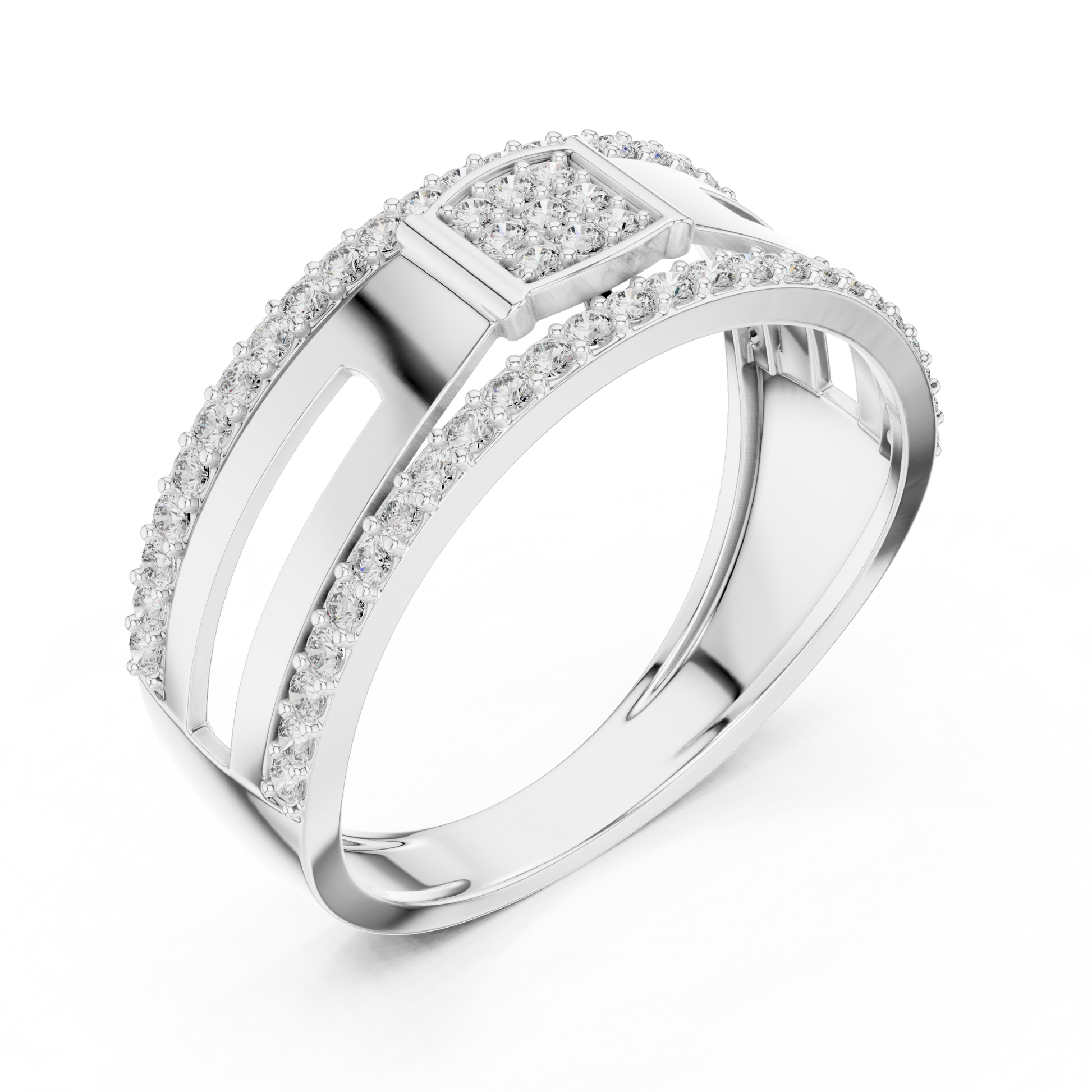 Men's Geometric Pavé Cluster Diamond Bold Wide Band in Sterling Silver