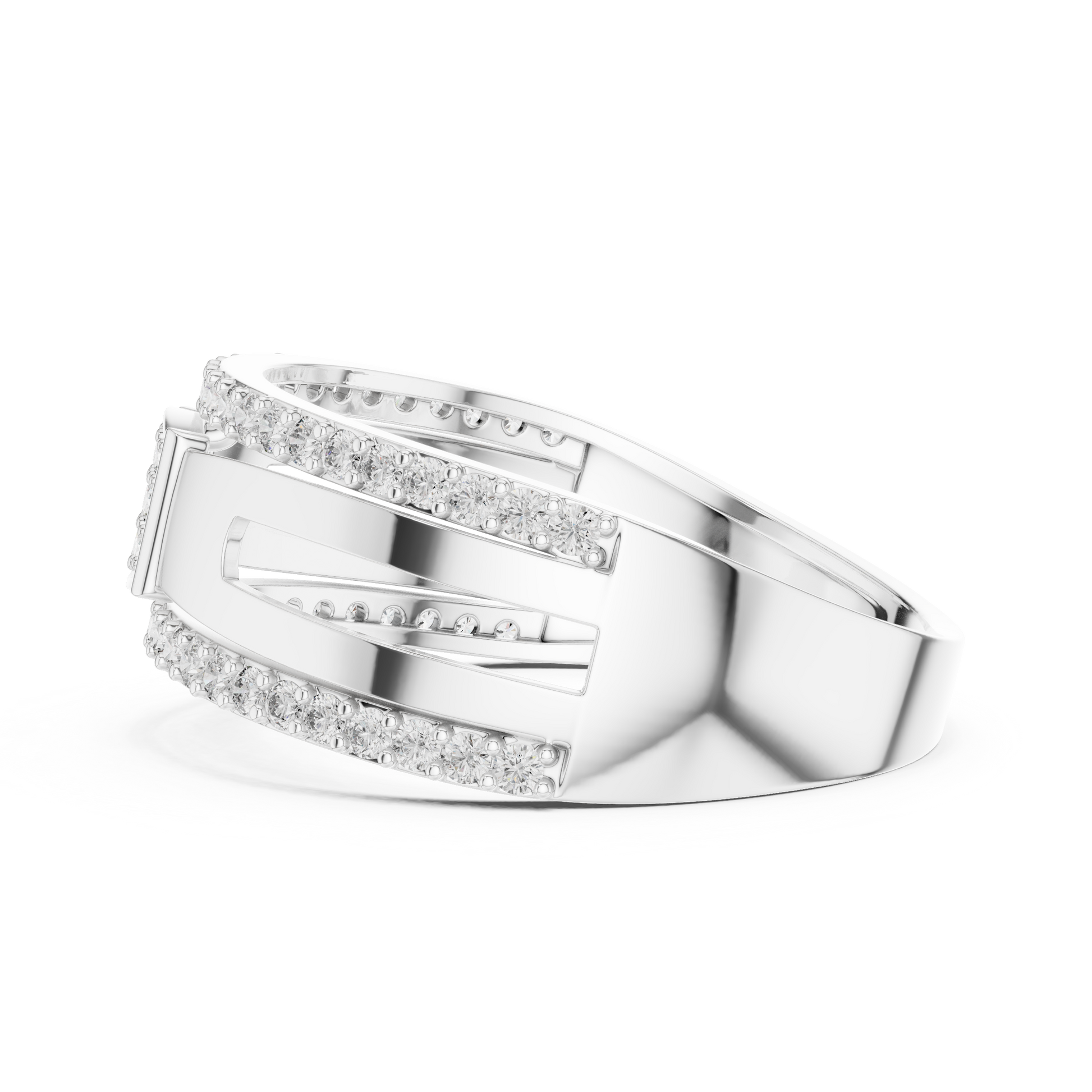 Men's Geometric Pavé Cluster Diamond Bold Wide Band in Sterling Silver