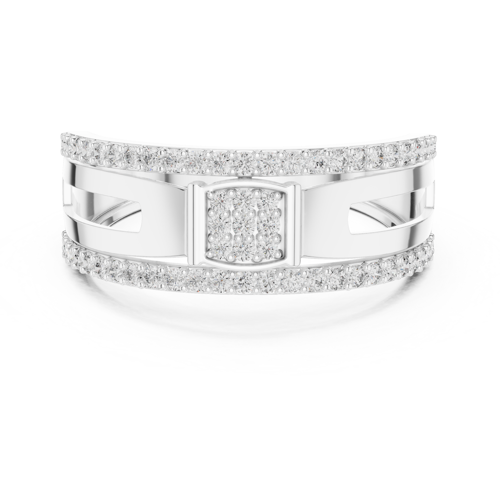 Men's Geometric Pavé Cluster Diamond Bold Wide Band in Sterling Silver