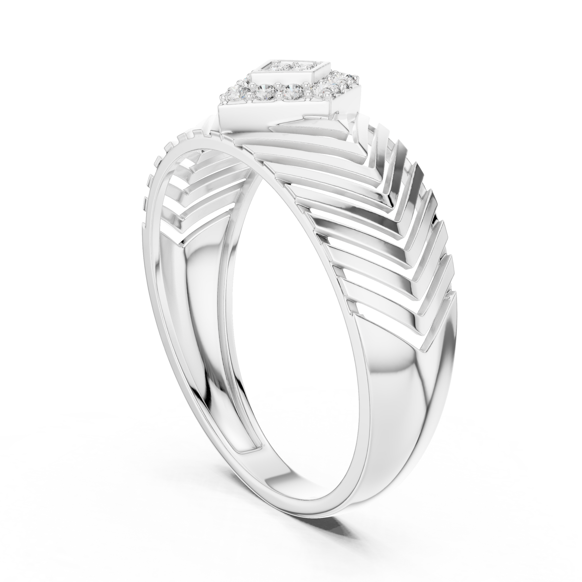 Elegant Geometric Encrusted Round Diamond Accent Band in Sterling Silver