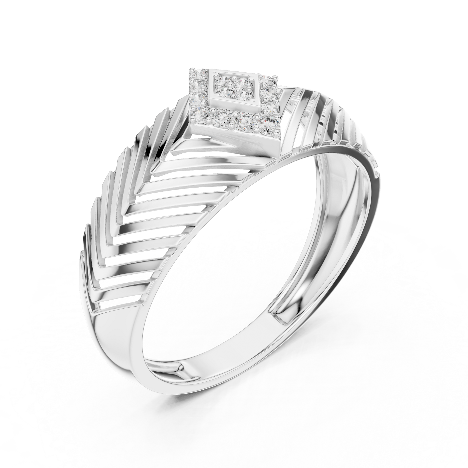 Elegant Geometric Encrusted Round Diamond Accent Band in Sterling Silver