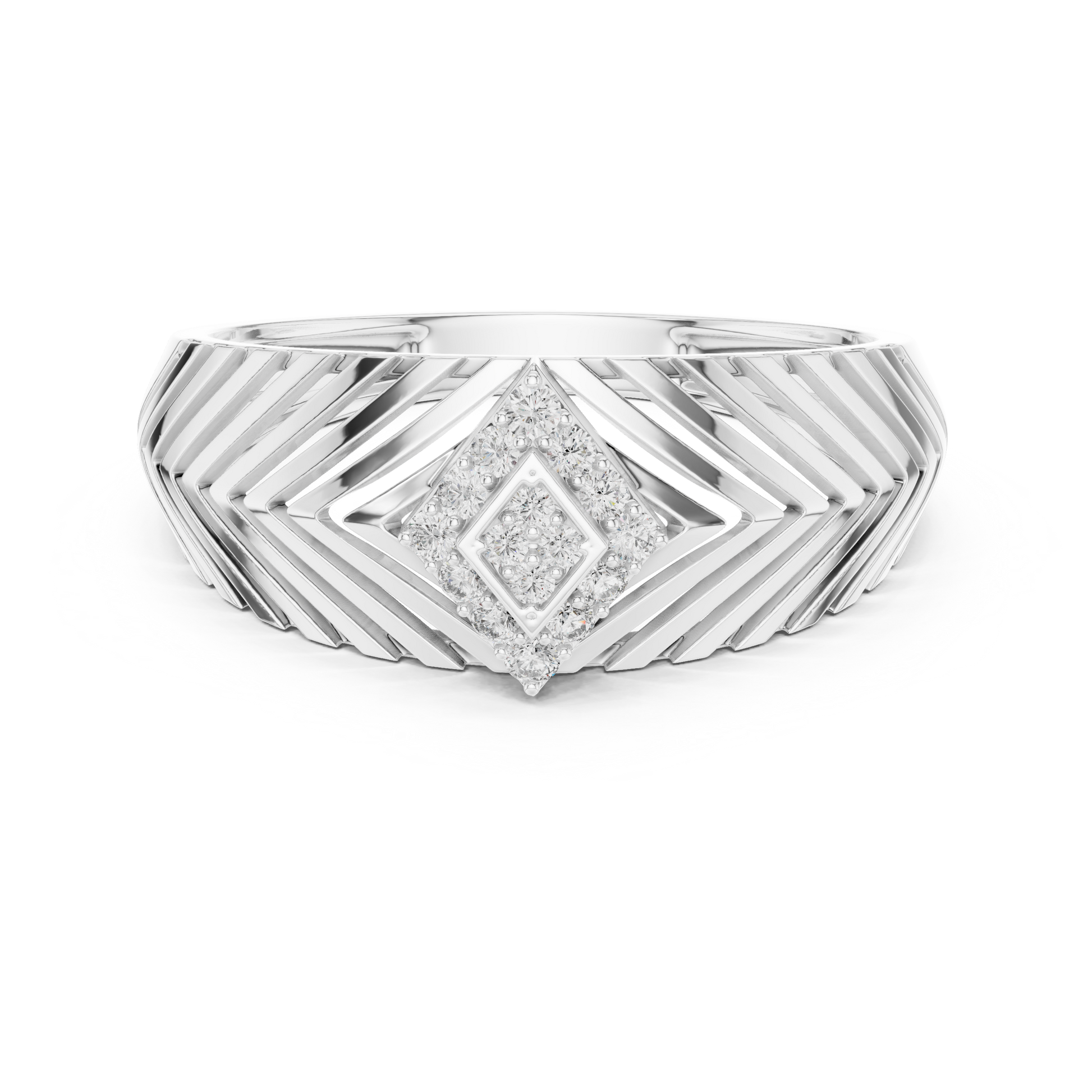 Elegant Geometric Encrusted Round Diamond Accent Band in Sterling Silver