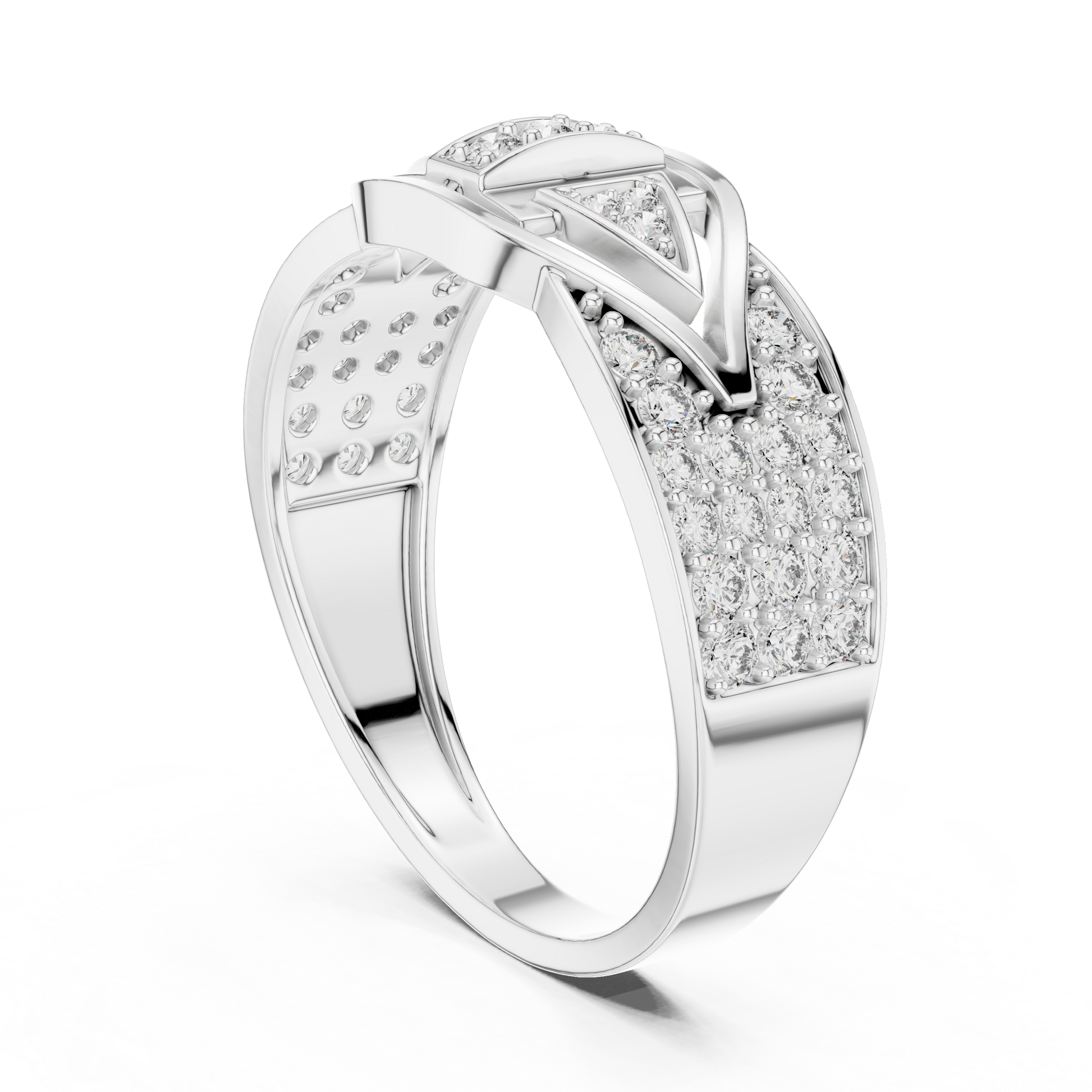 Men's Geometric Art Deco Diamond Ring – Luxury Sterling Silver Statement Band