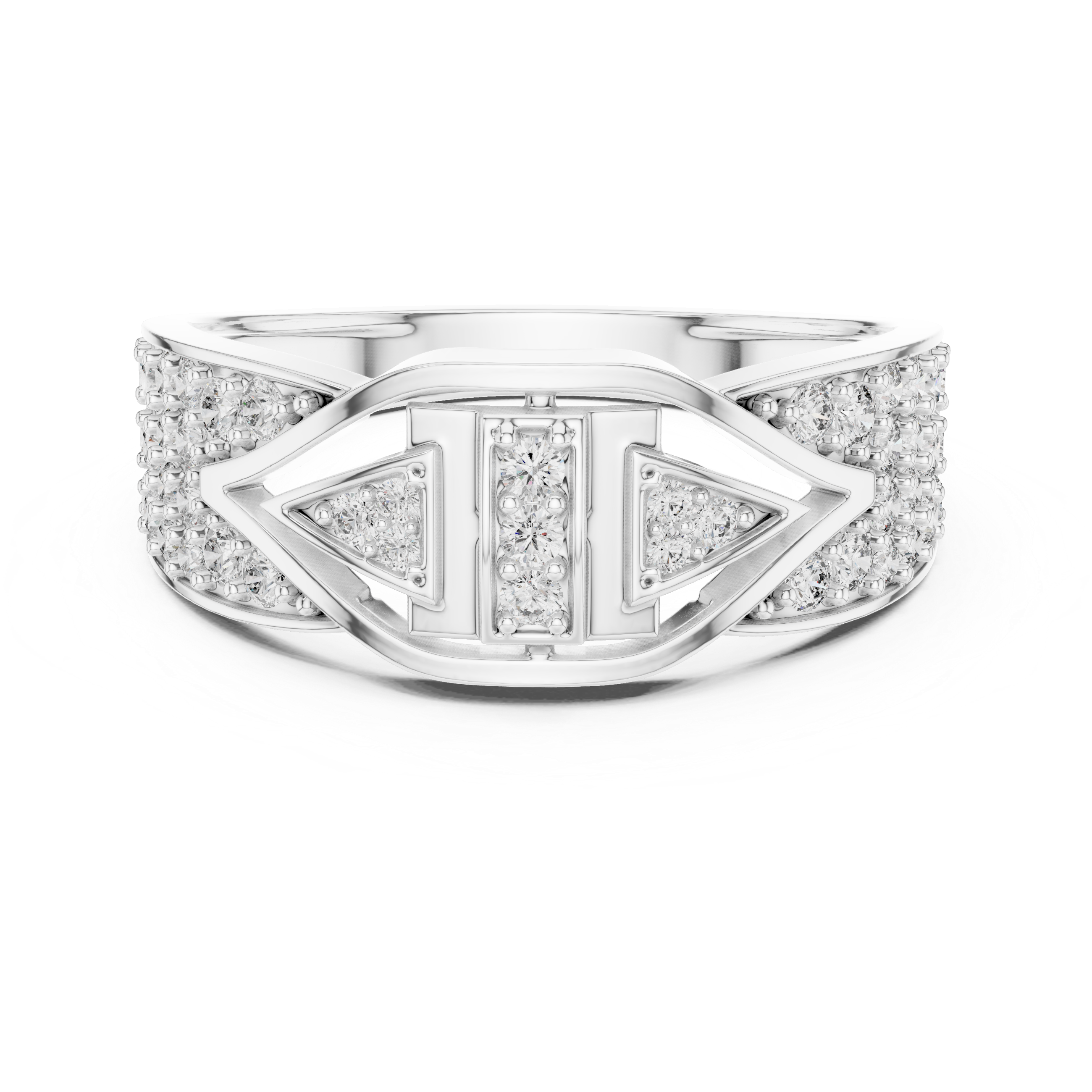 Men's Geometric Art Deco Diamond Ring – Luxury Sterling Silver Statement Band