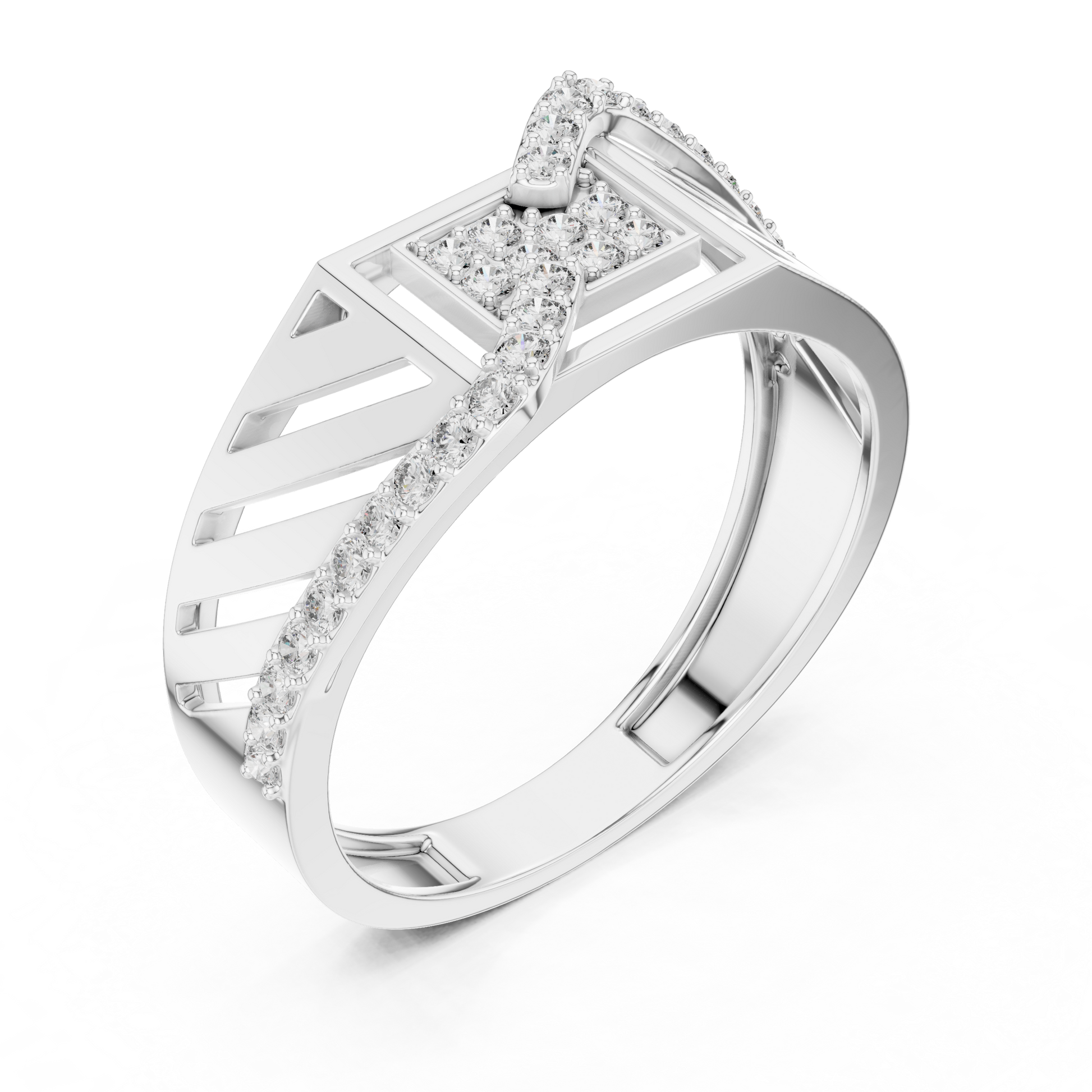 Sterling Silver Geometric Openwork Round Moissanite Diamond Statement Signet Ring