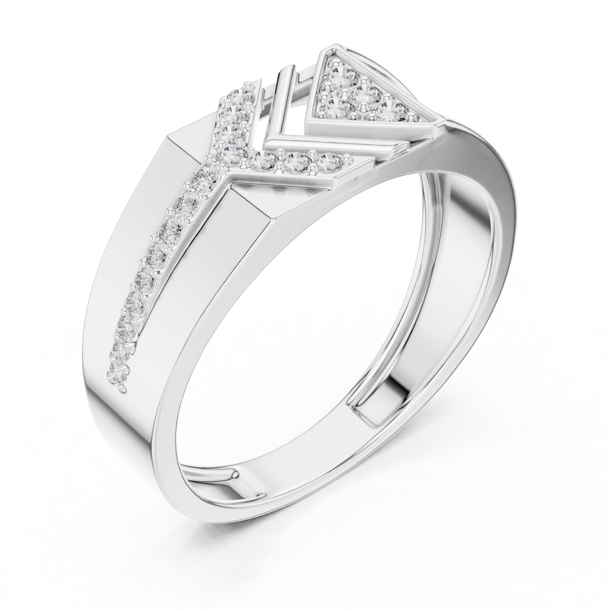 Modern Apex Geometric Men's Pavé Set Diamond Statement Band in Sterling Silver
