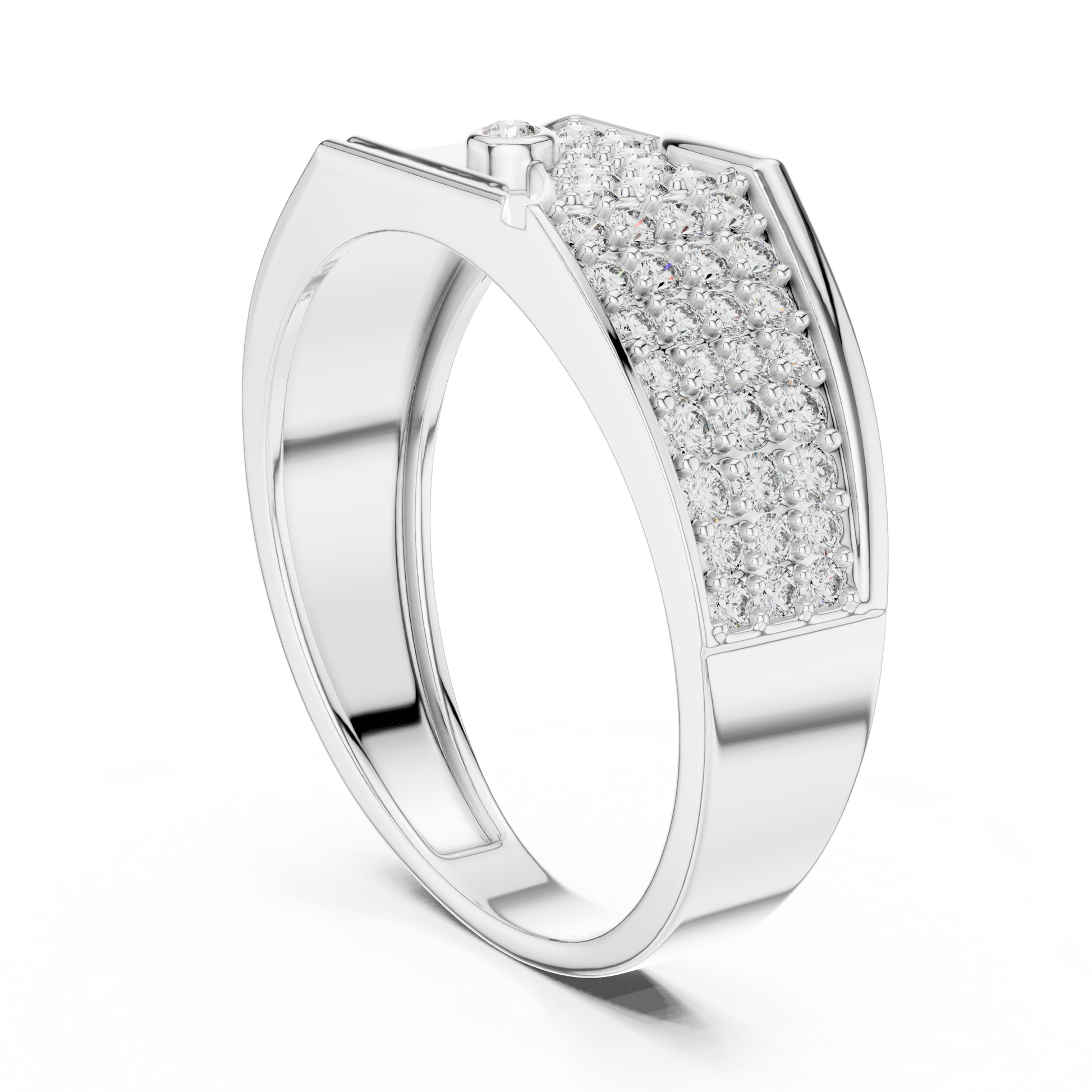 Sovereign Crest Men's Broad Round Diamond Sterling Silver Band