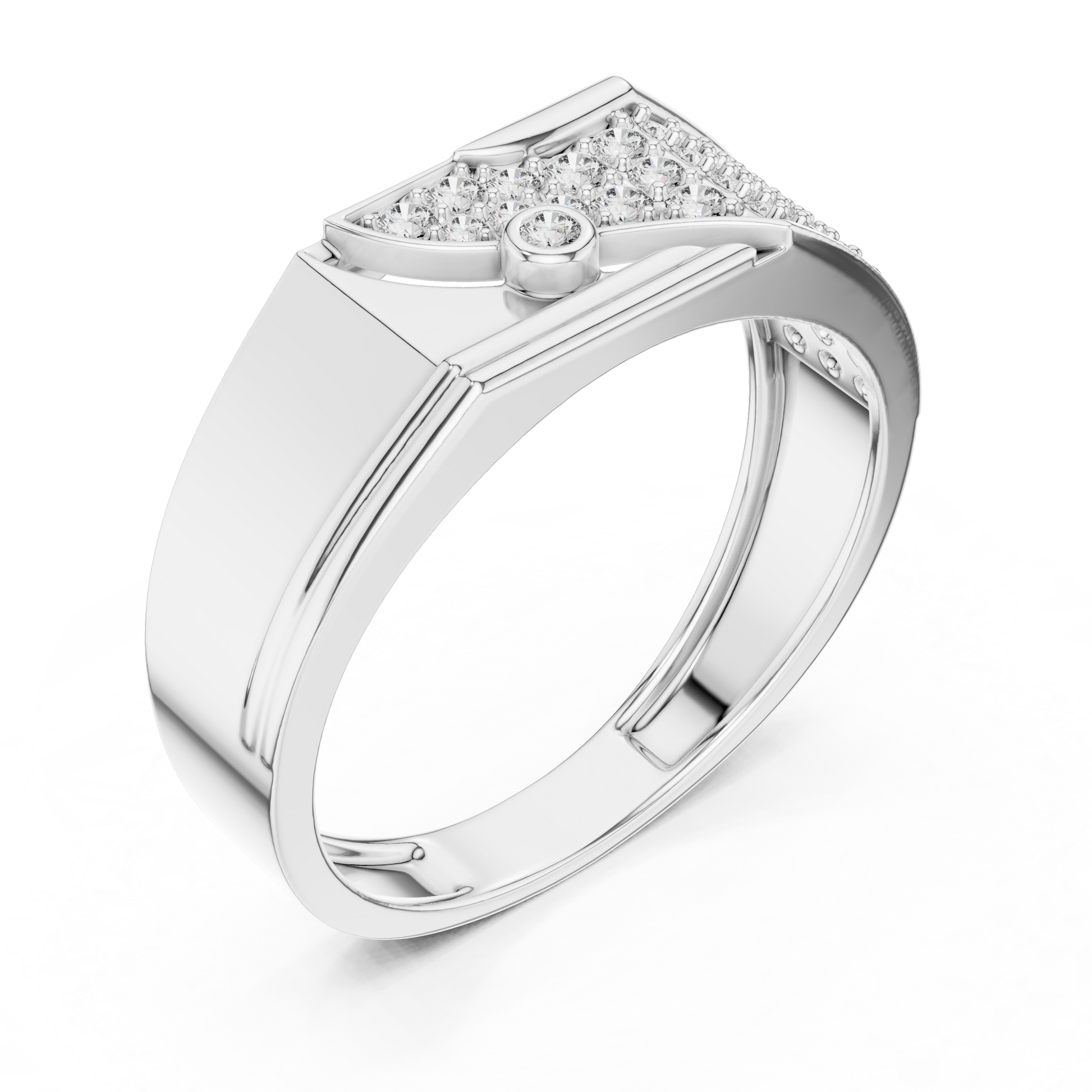 Sovereign Crest Men's Broad Round Diamond Sterling Silver Band