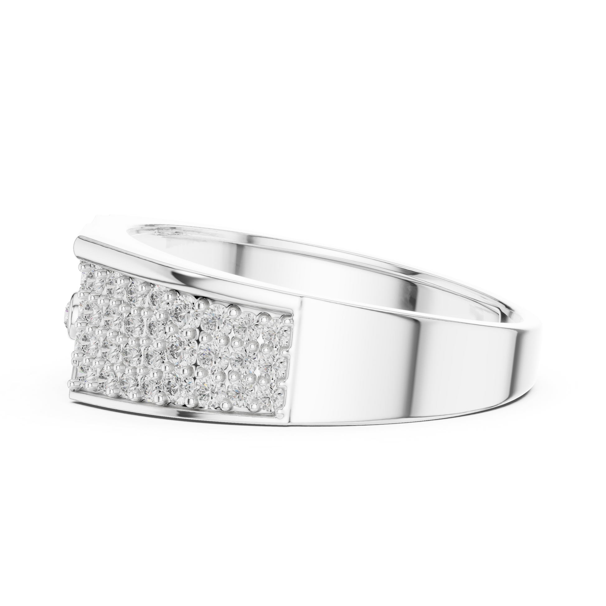 Sovereign Crest Men's Broad Round Diamond Sterling Silver Band