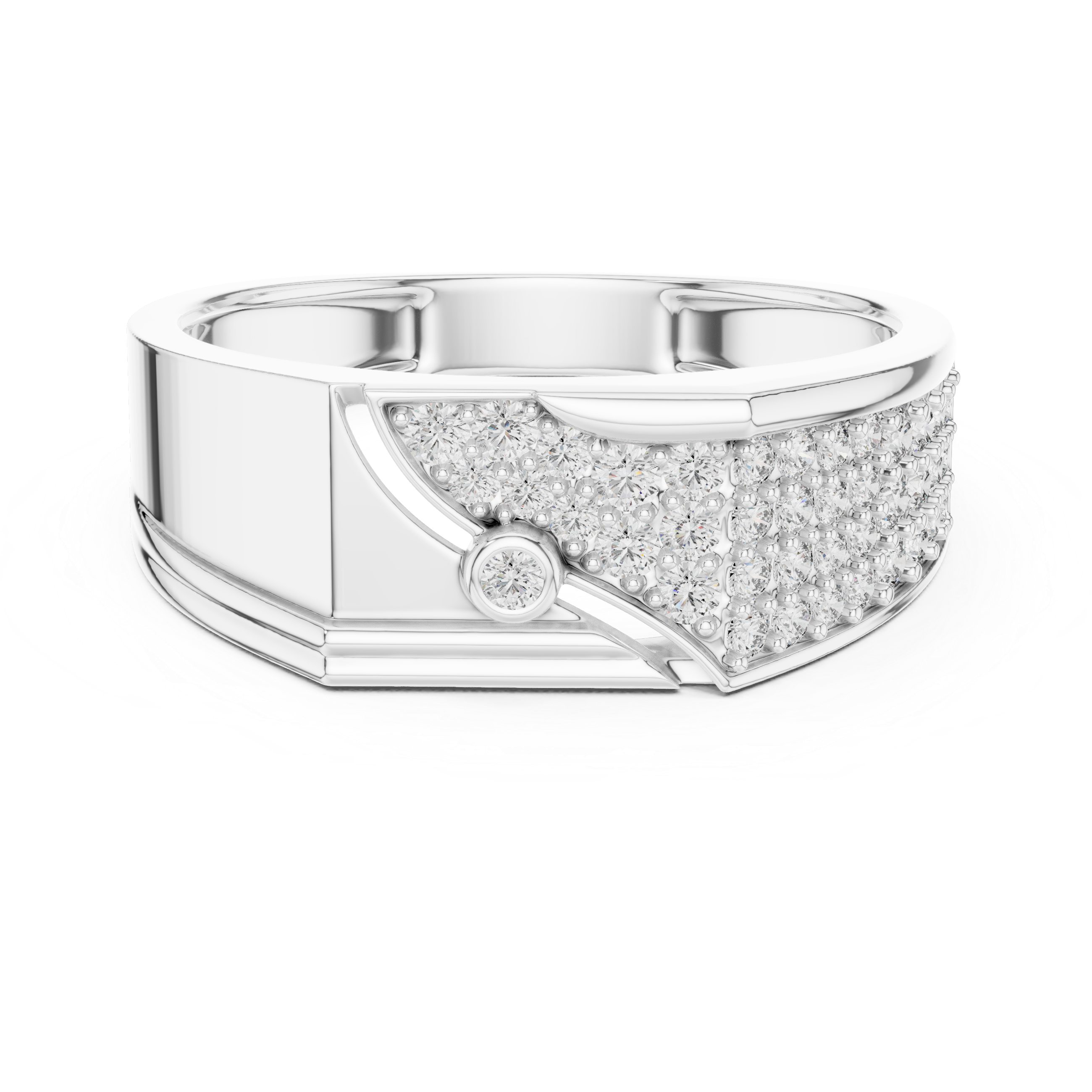 Sovereign Crest Men's Broad Round Diamond Sterling Silver Band
