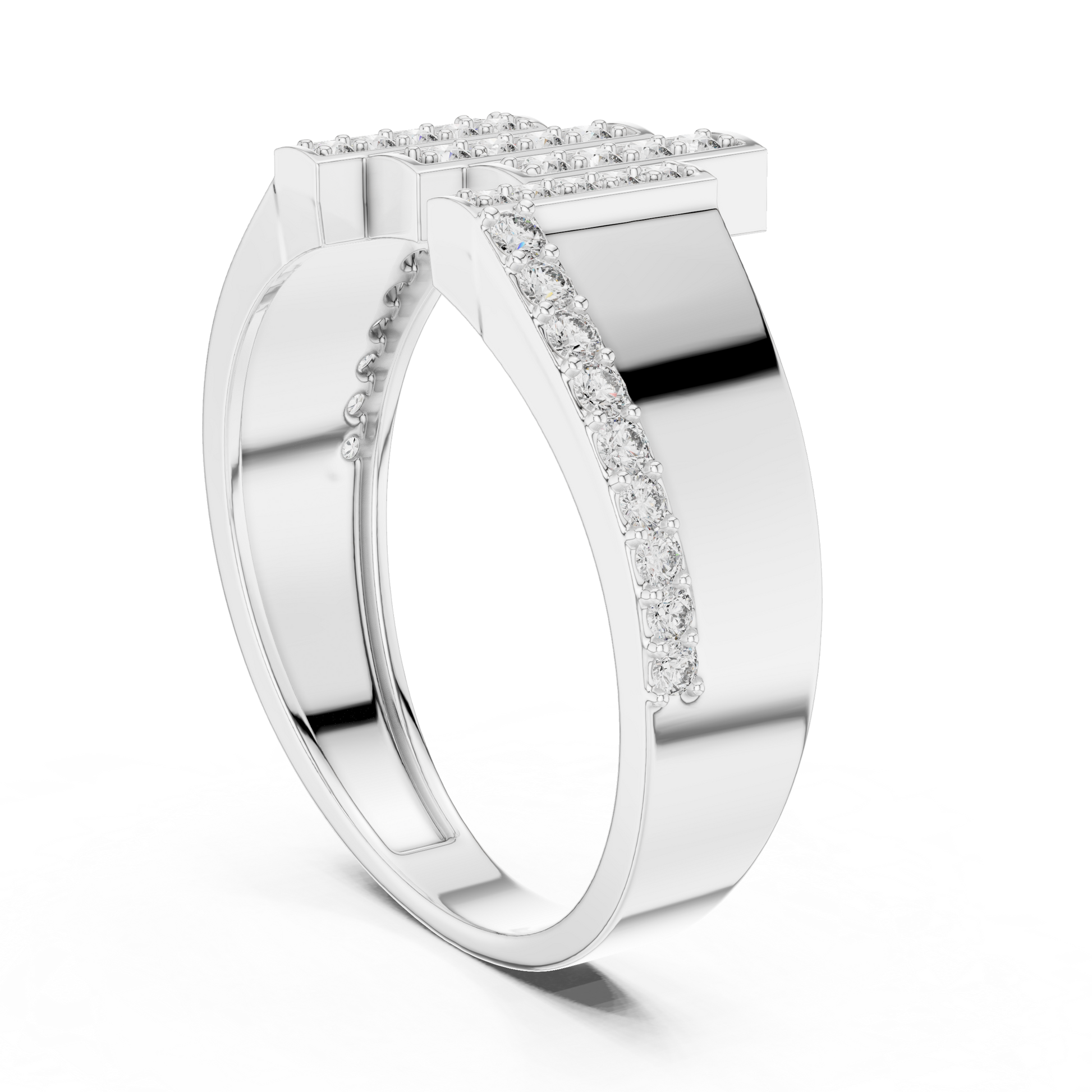 Asymmetrical Vertical Bar Round Moissanite Diamond Sterling Silver Statement Ring
