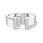 Asymmetrical Vertical Bar Round Moissanite Diamond Sterling Silver Statement Ring