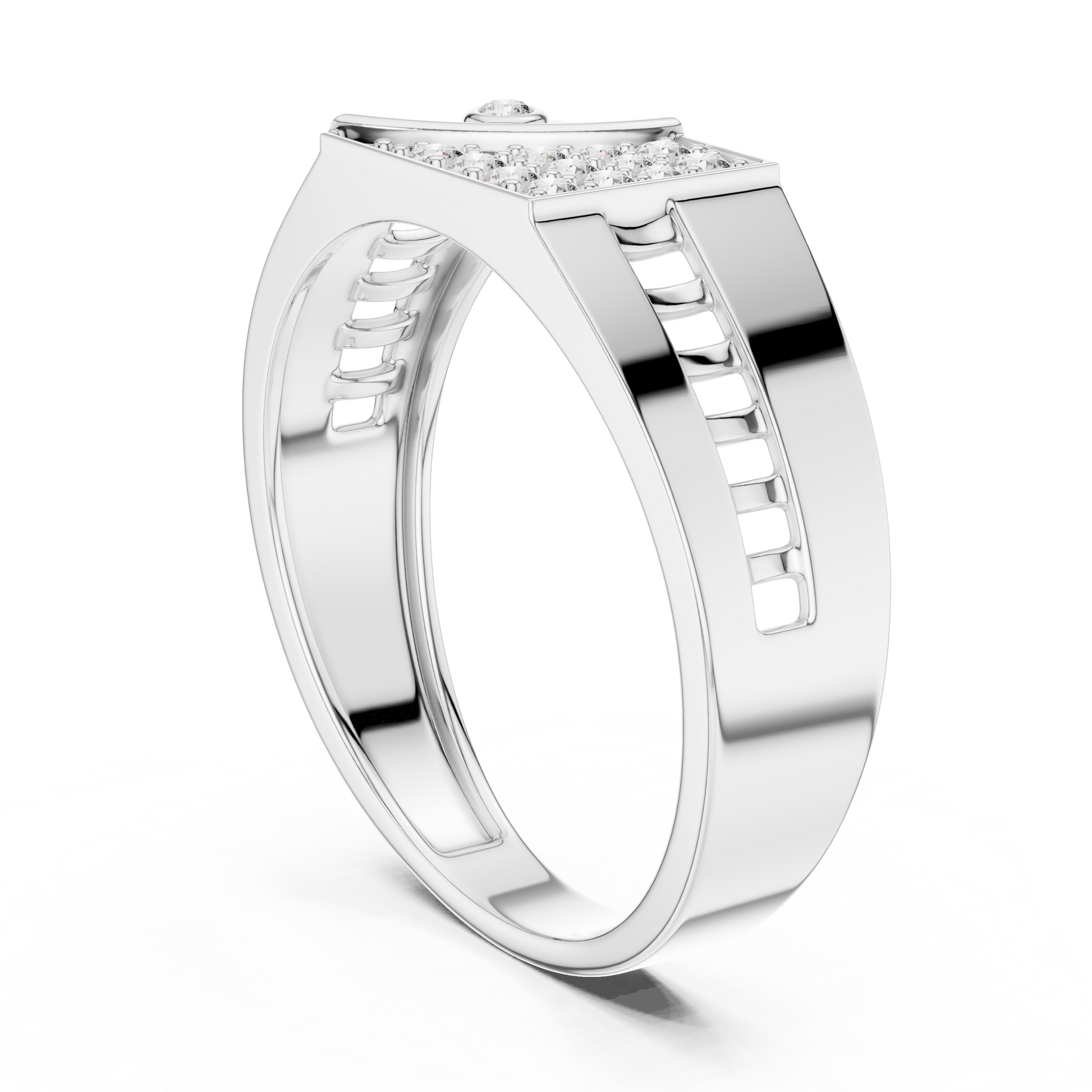 Modern Men's Geometric Sterling Silver Diamond Accent Signet Band