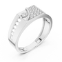Modern Men's Geometric Sterling Silver Diamond Accent Signet Band