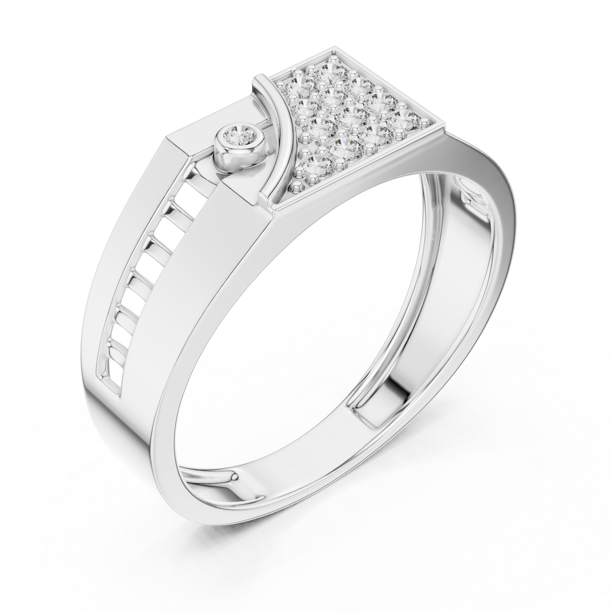 Modern Men's Geometric Sterling Silver Diamond Accent Signet Band