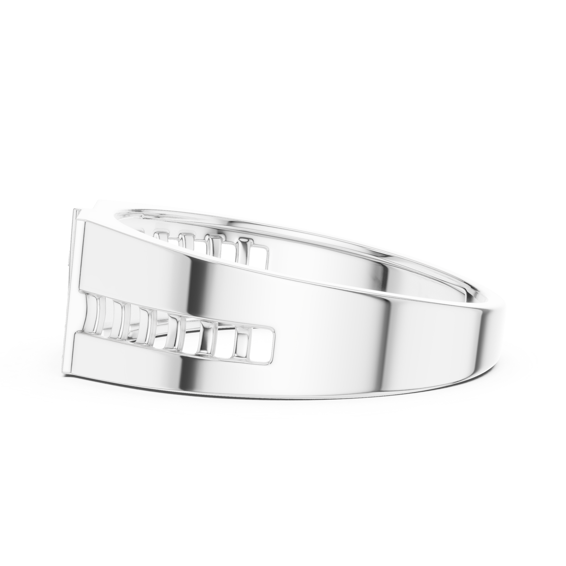 Modern Men's Geometric Sterling Silver Diamond Accent Signet Band