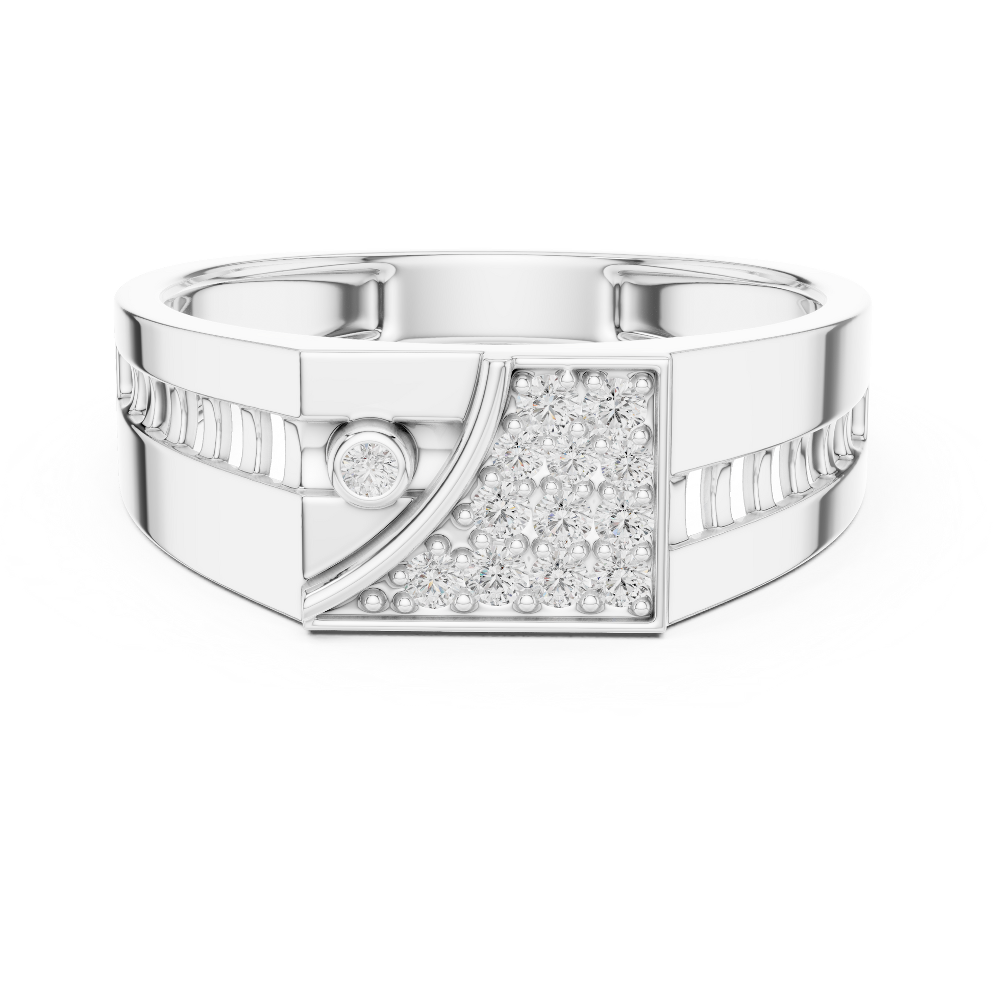 Modern Men's Geometric Sterling Silver Diamond Accent Signet Band