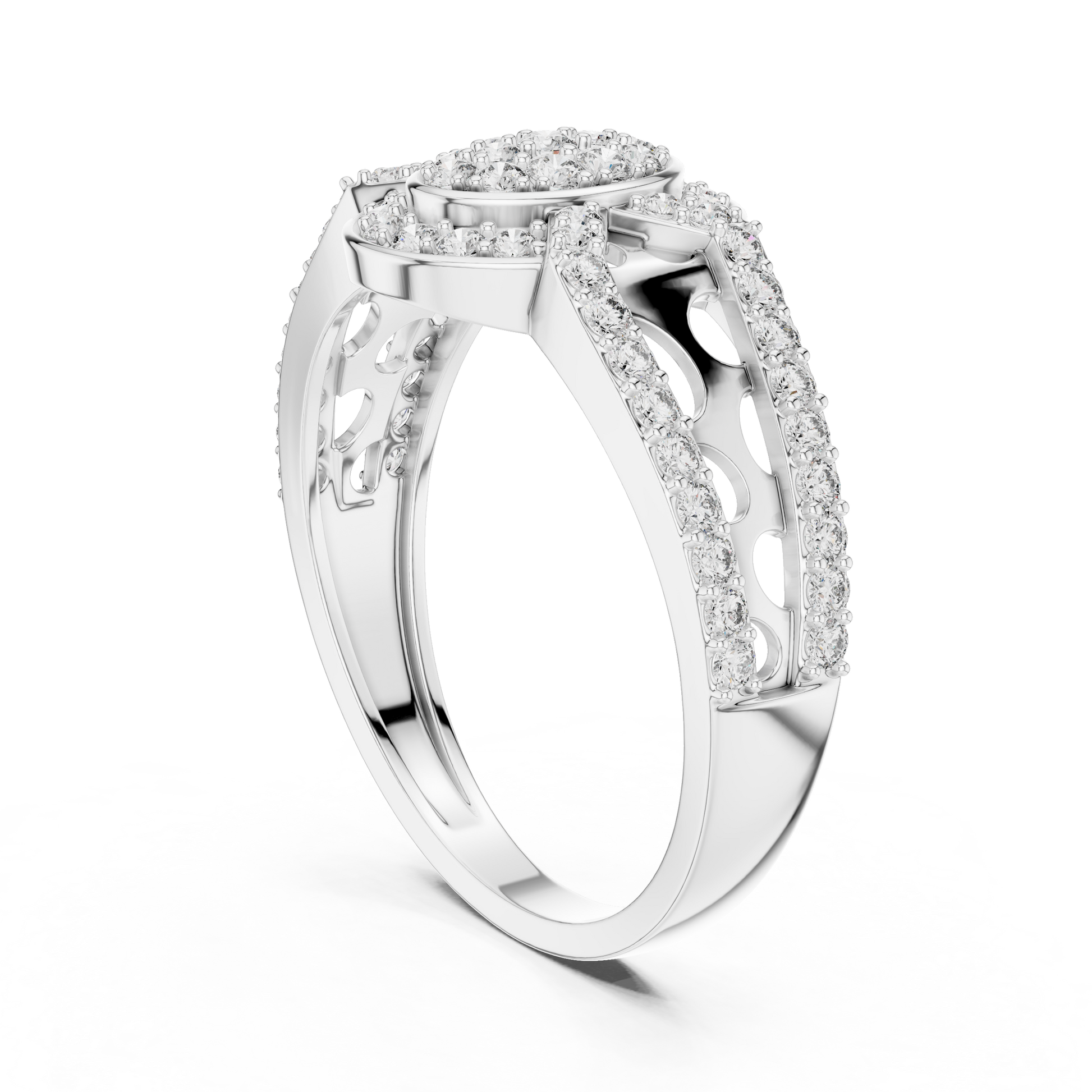 Sterling Silver Cluster Engagement Ring with Moissanite Accents