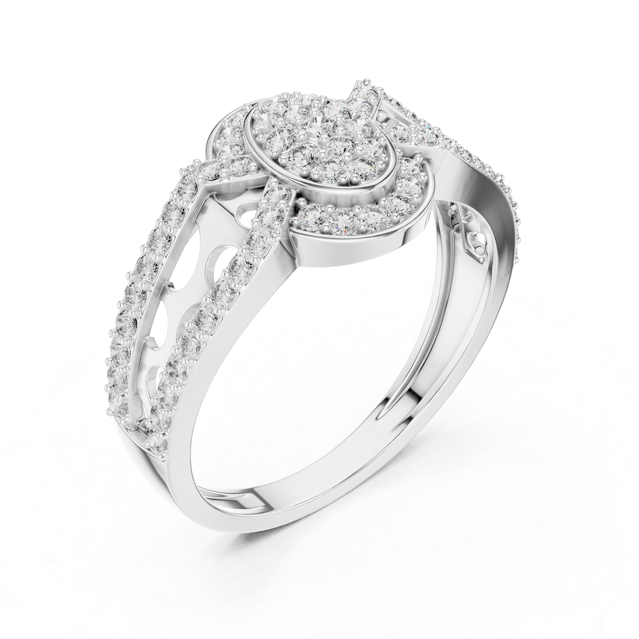 Sterling Silver Cluster Engagement Ring with Moissanite Accents