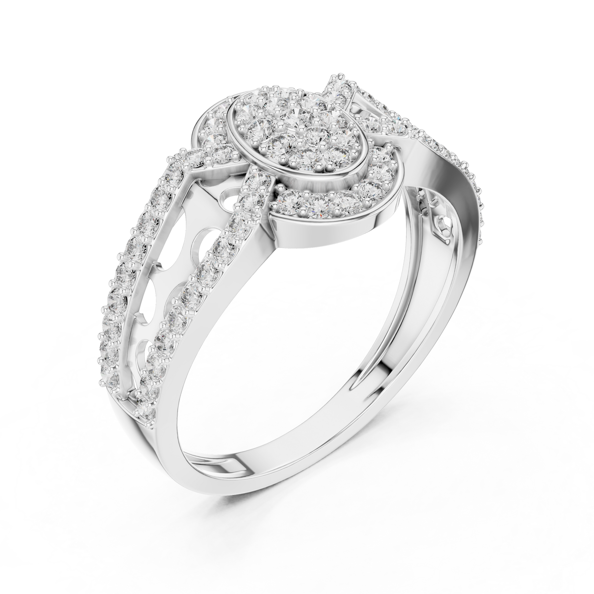 Sterling Silver Cluster Engagement Ring with Moissanite Accents