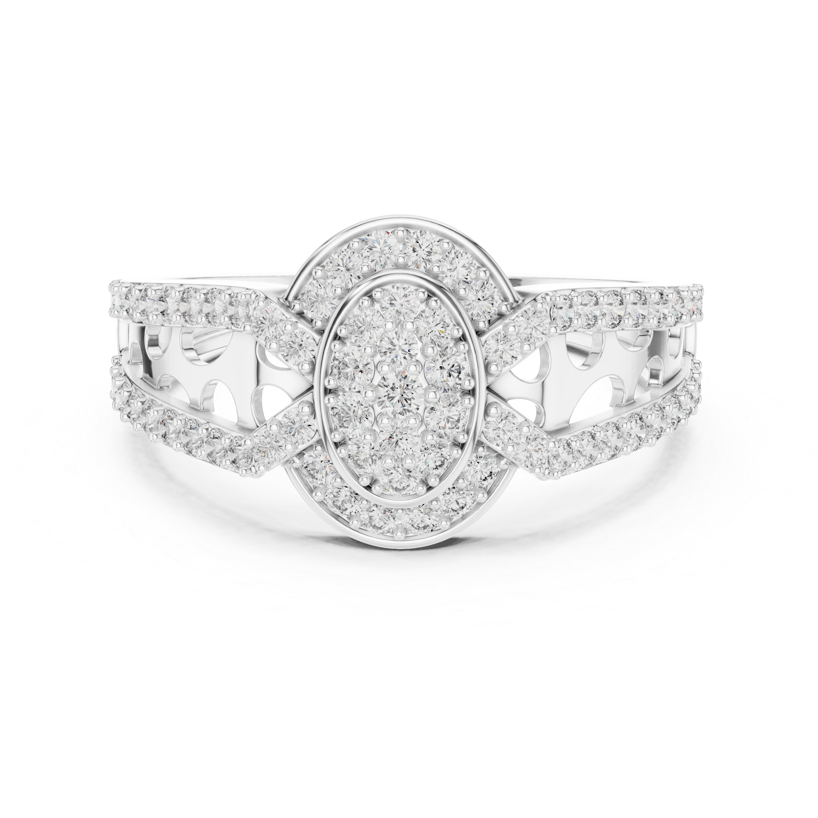 Sterling Silver Cluster Engagement Ring with Moissanite Accents