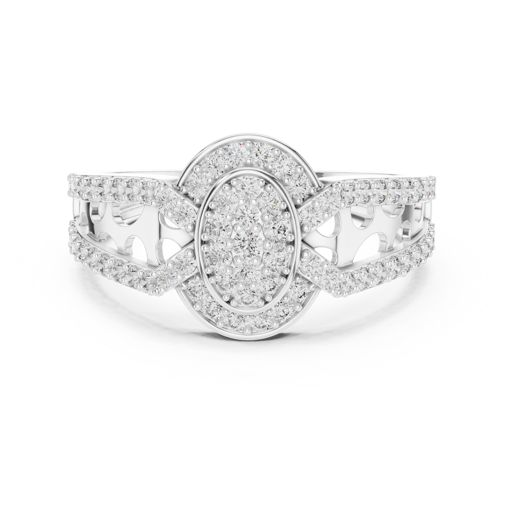 Sterling Silver Cluster Engagement Ring with Moissanite Accents