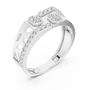 Geometric Openwork Sterling Silver Cluster Diamond Statement Band with Asymmetrical Pavé Borders
