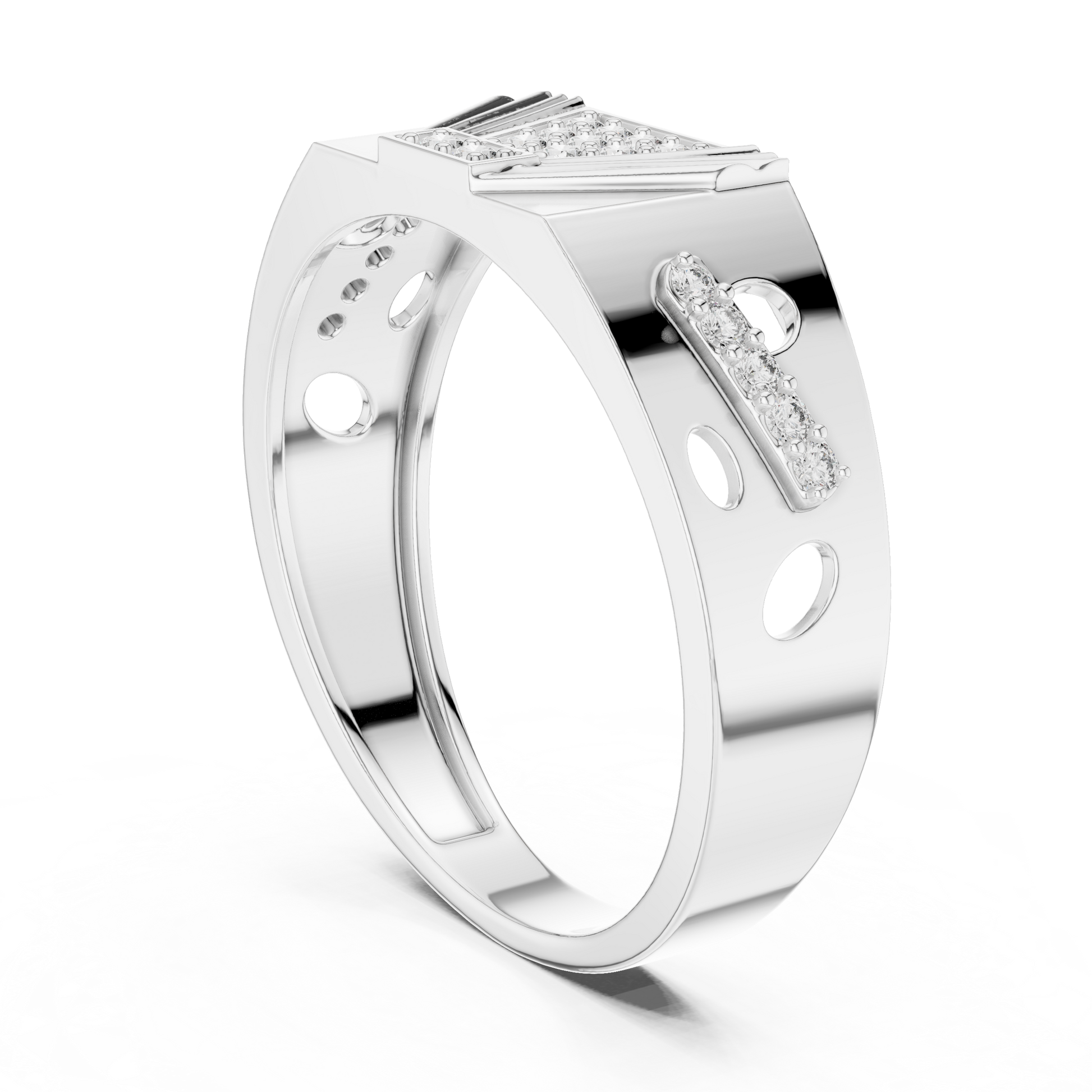 Vintage Art Deco Hot Air Balloon Silhouette Sterling Silver Cluster Diamond Statement Band