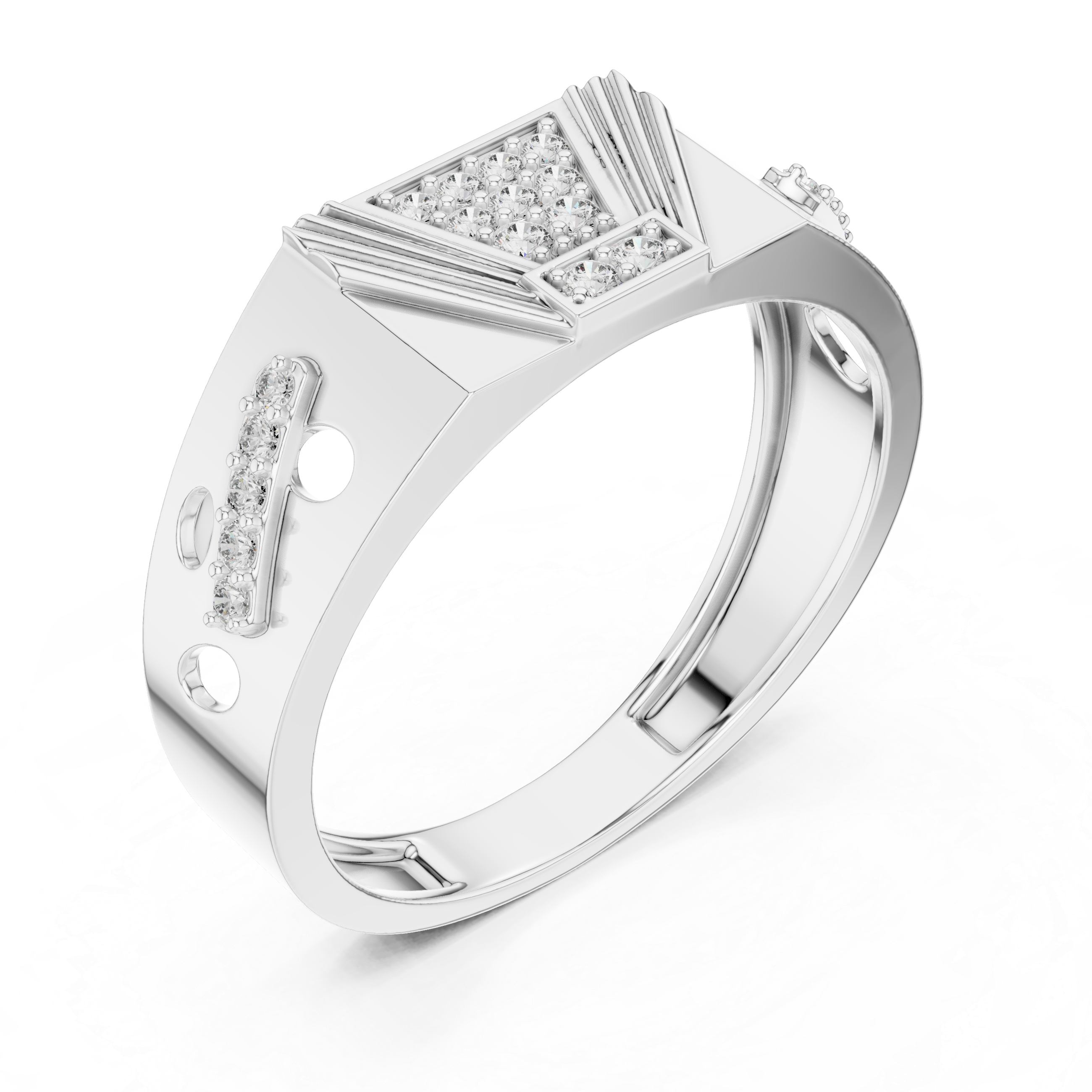 Vintage Art Deco Hot Air Balloon Silhouette Sterling Silver Cluster Diamond Statement Band