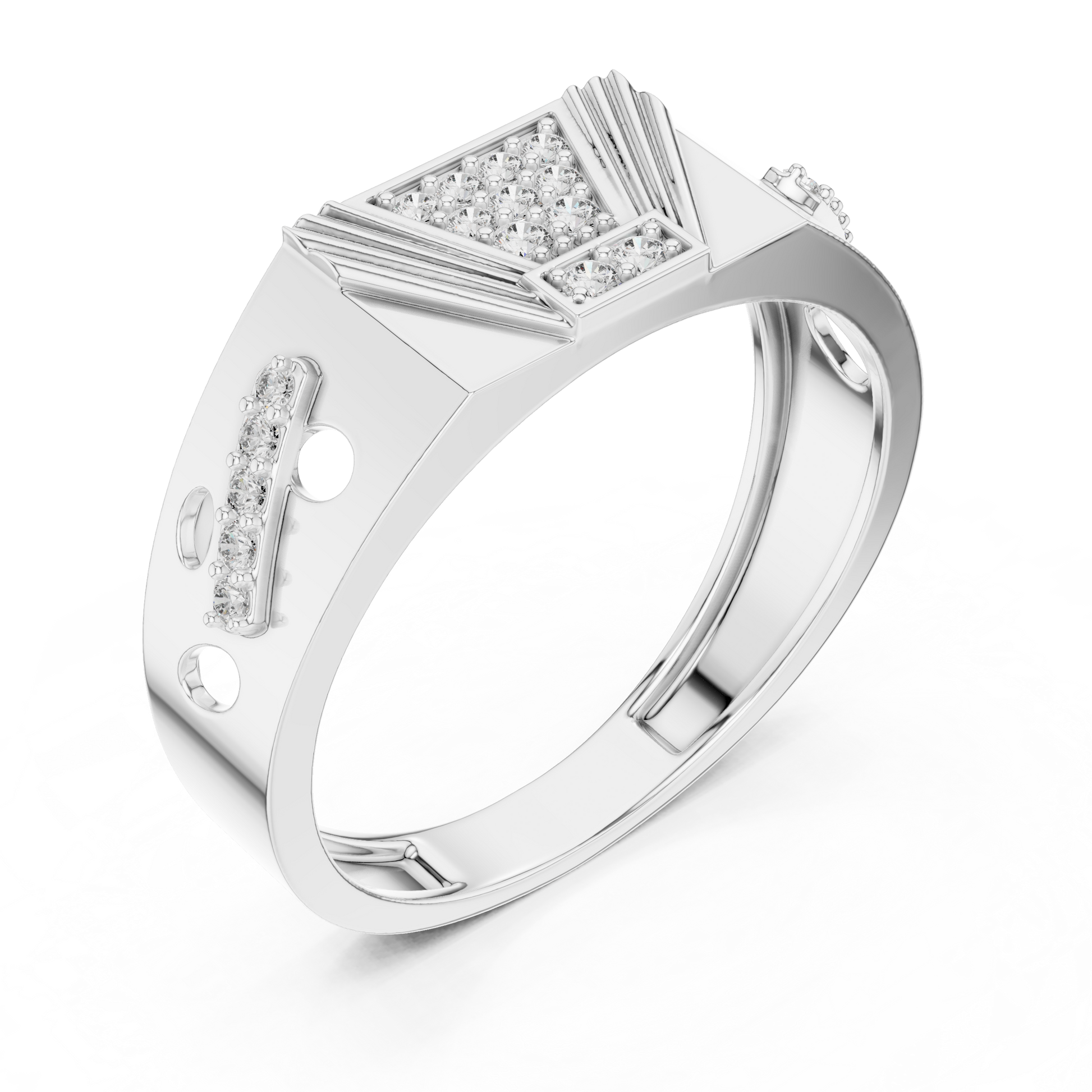Vintage Art Deco Hot Air Balloon Silhouette Sterling Silver Cluster Diamond Statement Band