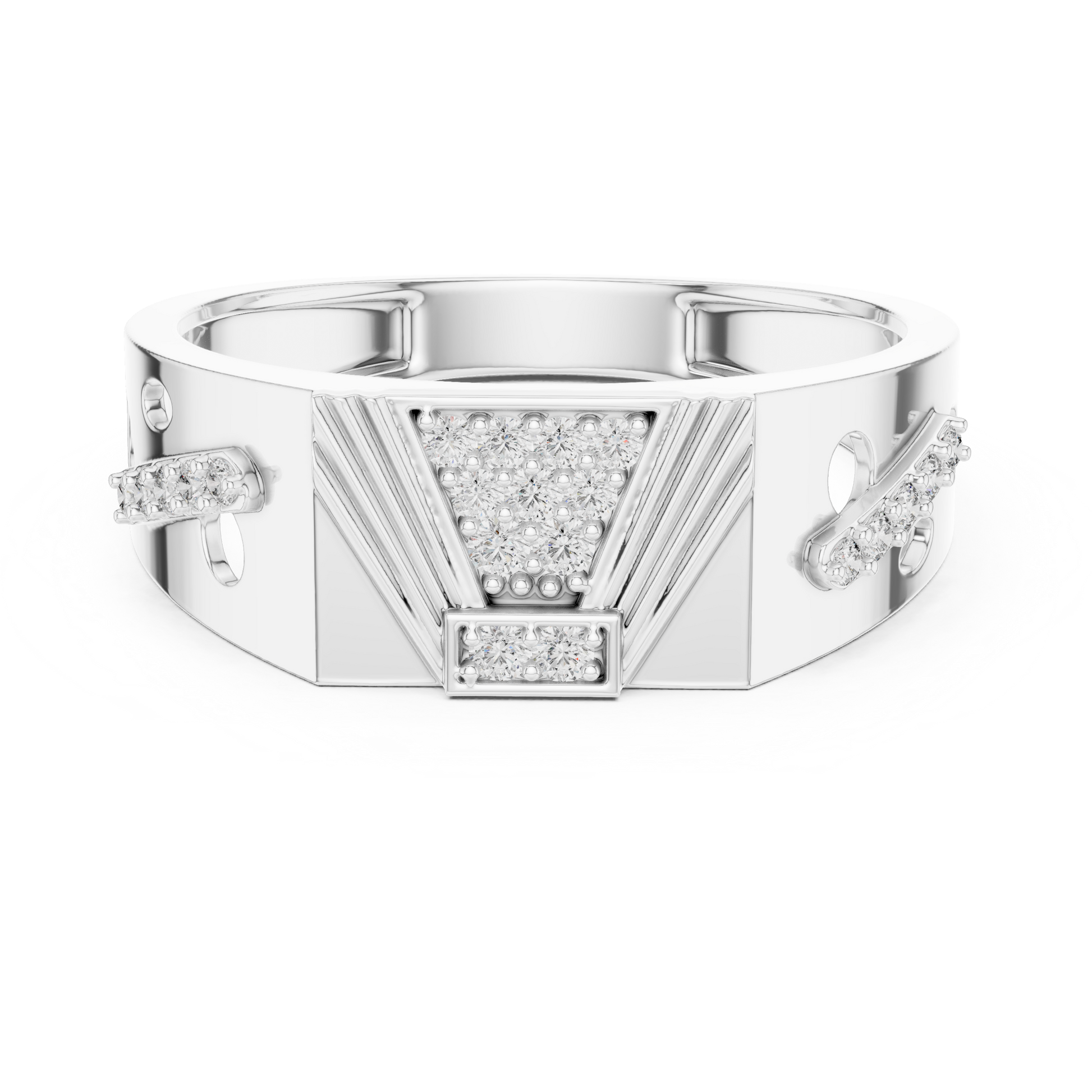Vintage Art Deco Hot Air Balloon Silhouette Sterling Silver Cluster Diamond Statement Band