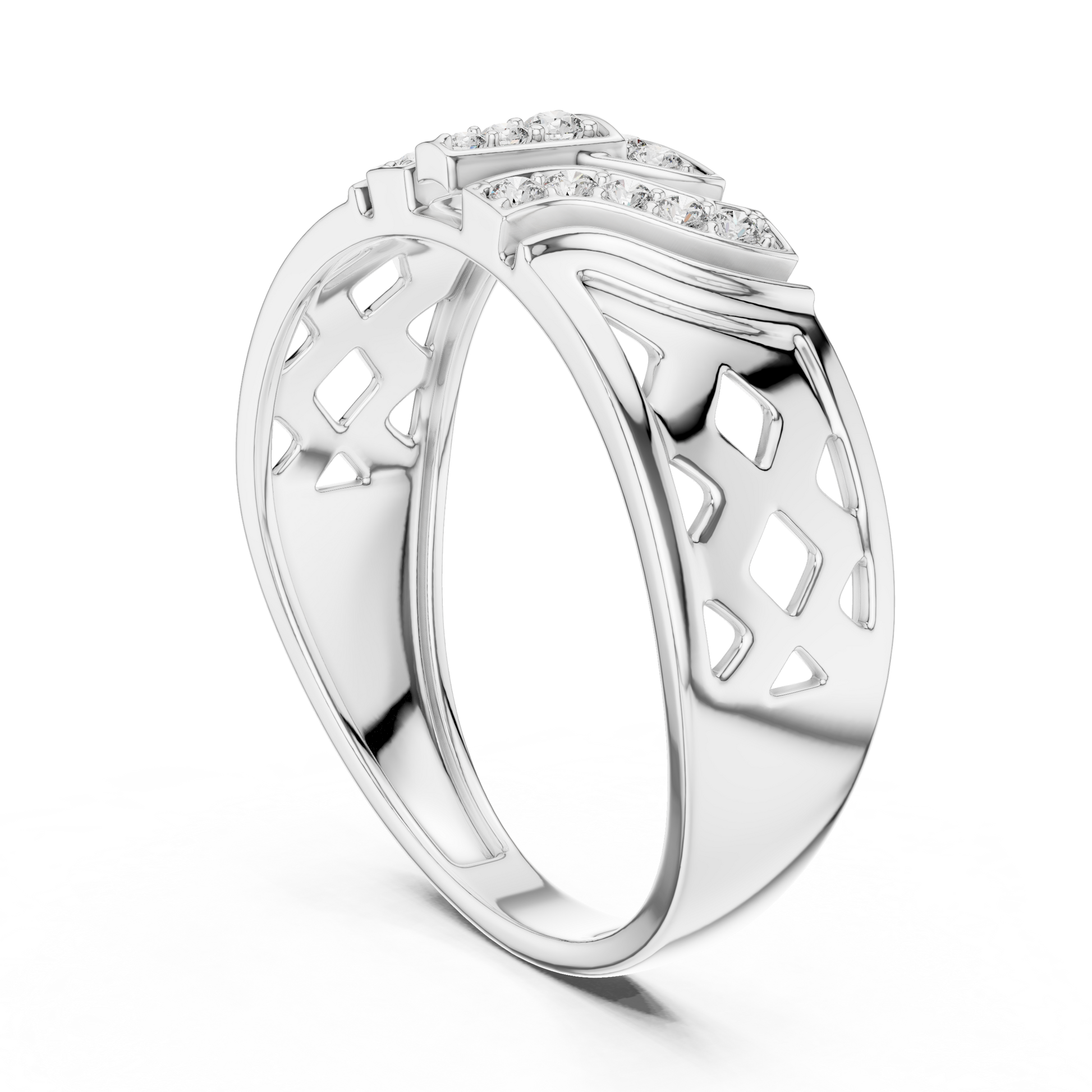 Art Deco Geometric Pavé-set Round Moissanites Men's Statement Ring