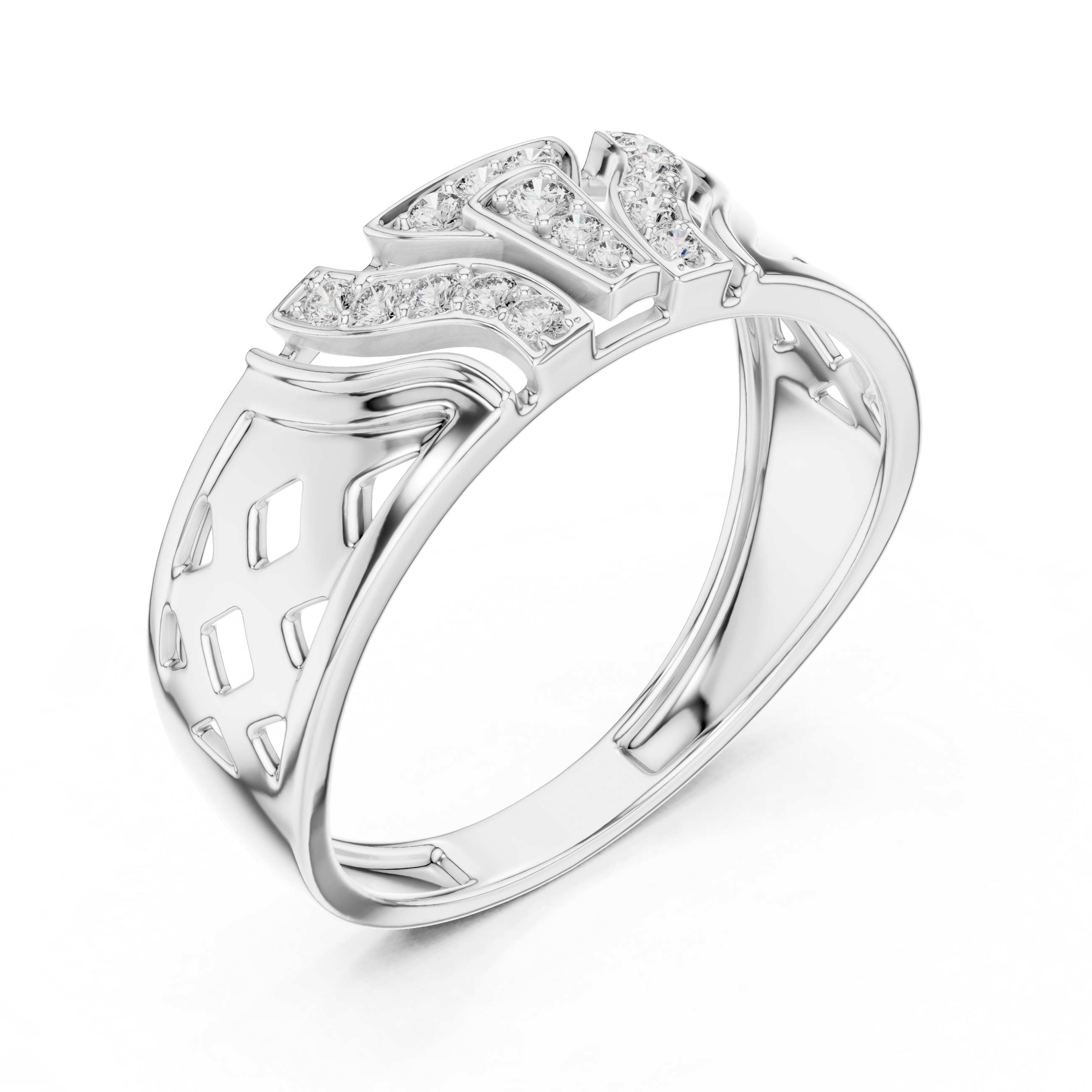 Art Deco Geometric Pavé-set Round Moissanites Men's Statement Ring