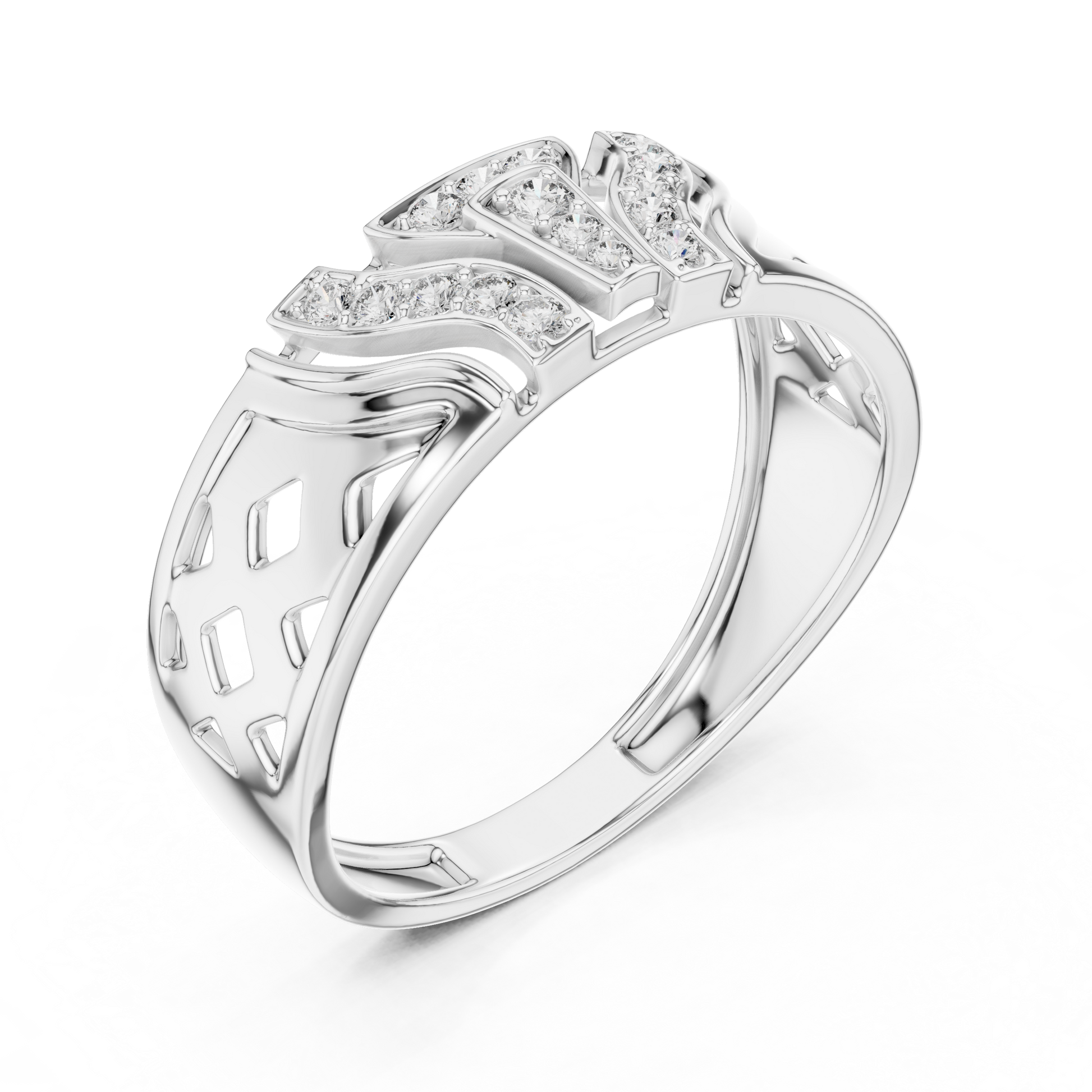 Art Deco Geometric Pavé-set Round Moissanites Men's Statement Ring