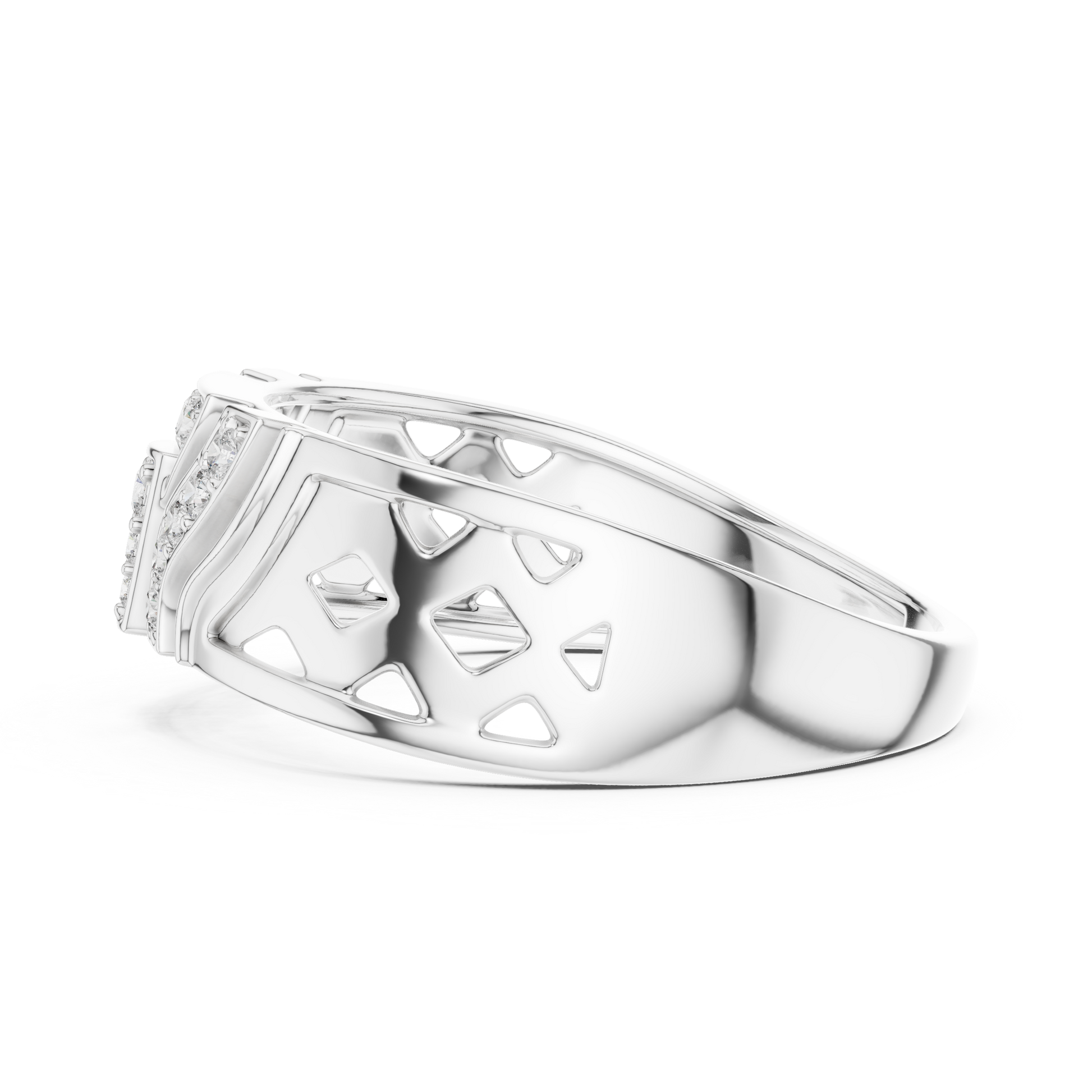 Art Deco Geometric Pavé-set Round Moissanites Men's Statement Ring