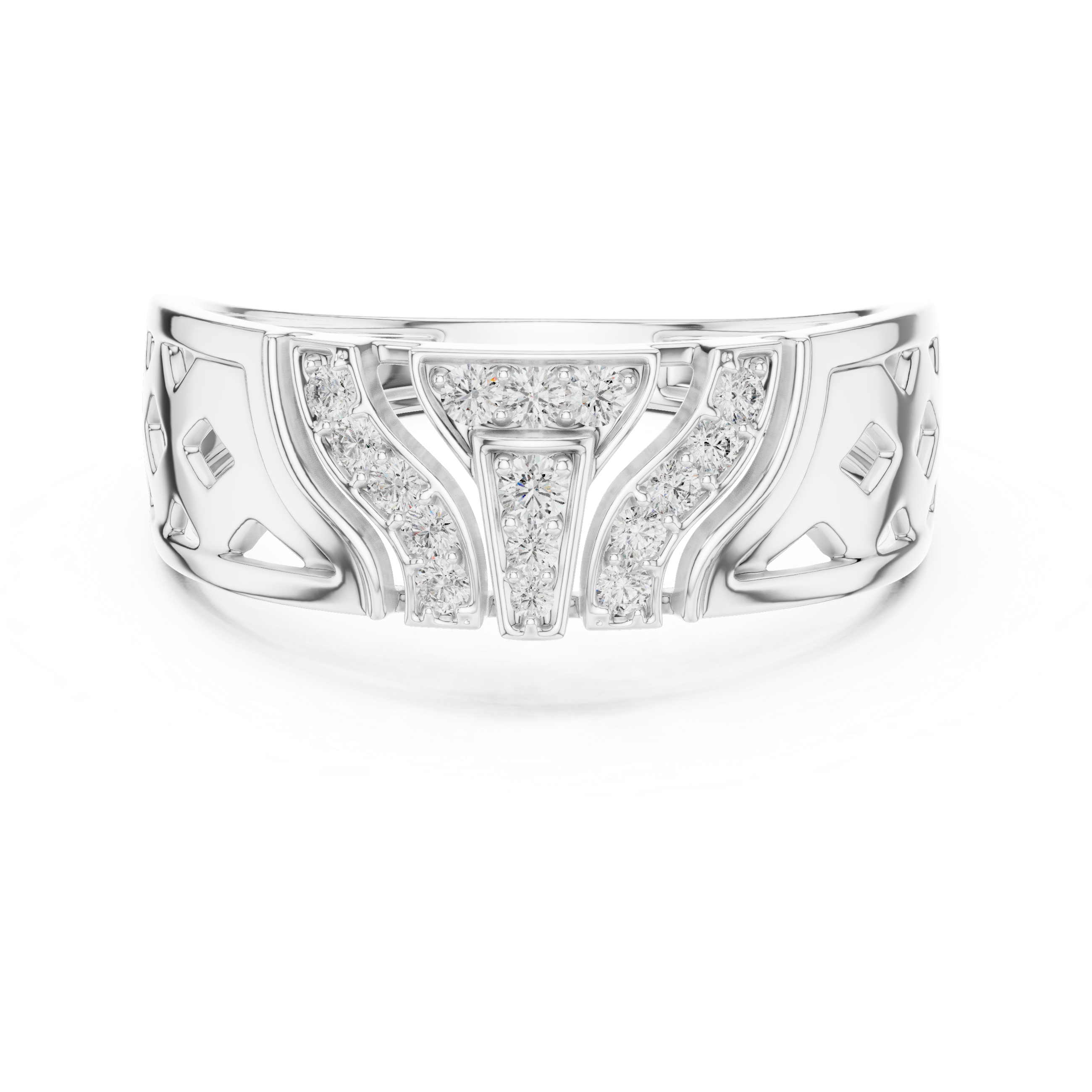 Art Deco Geometric Pavé-set Round Moissanites Men's Statement Ring