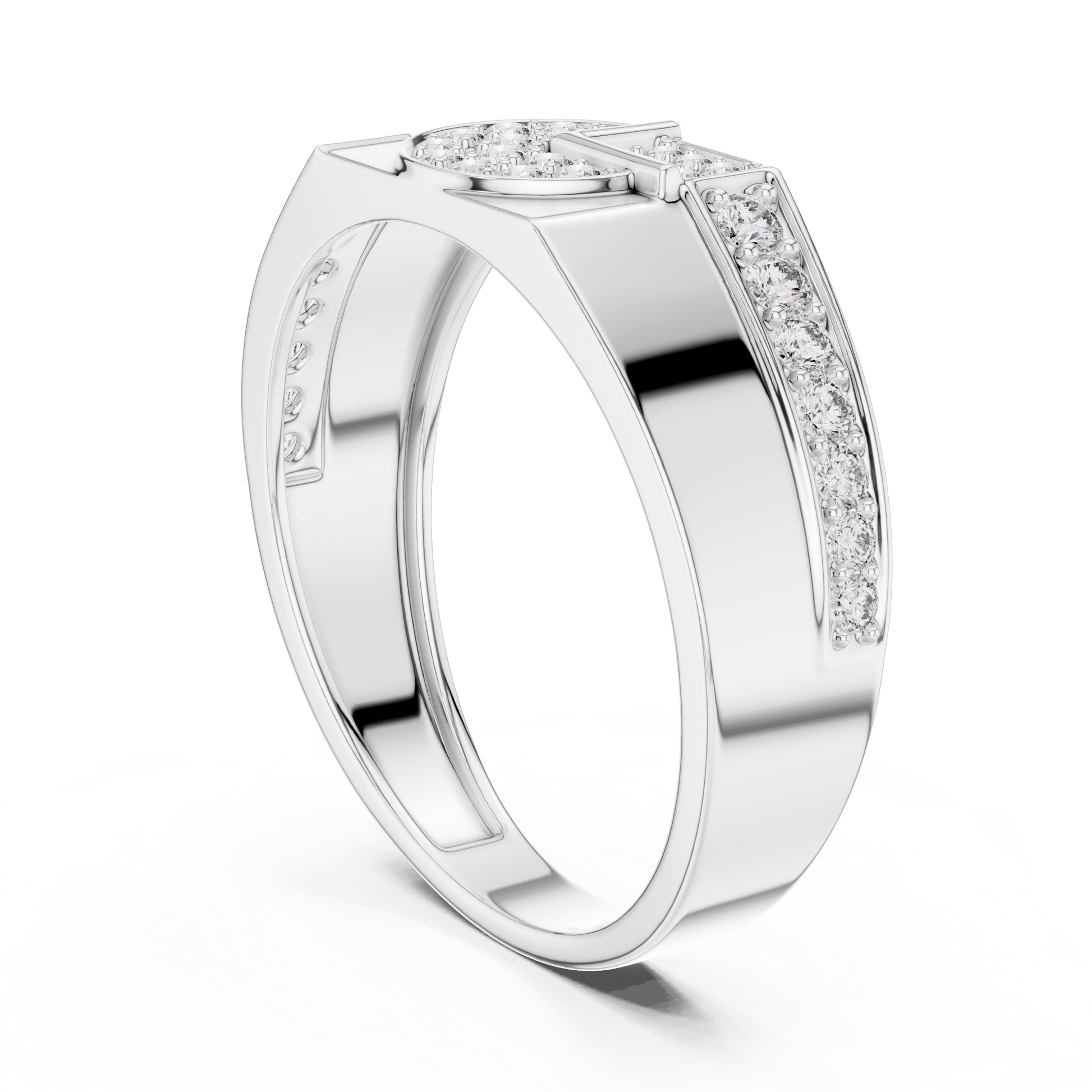 Sophisticated Geometric Pavé Diamond Gents Wedding Ring in Sterling Silver